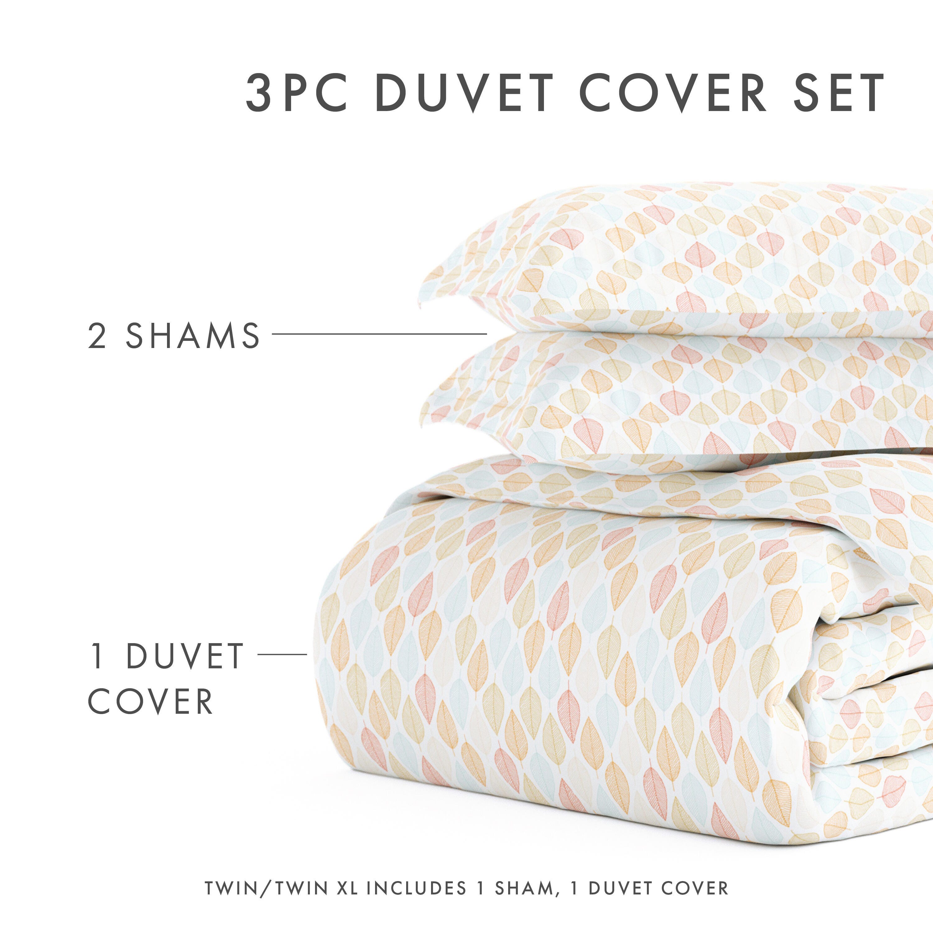 Foliage Patterned 3-Piece King/California King Duvet Cover Set, Yellow, large