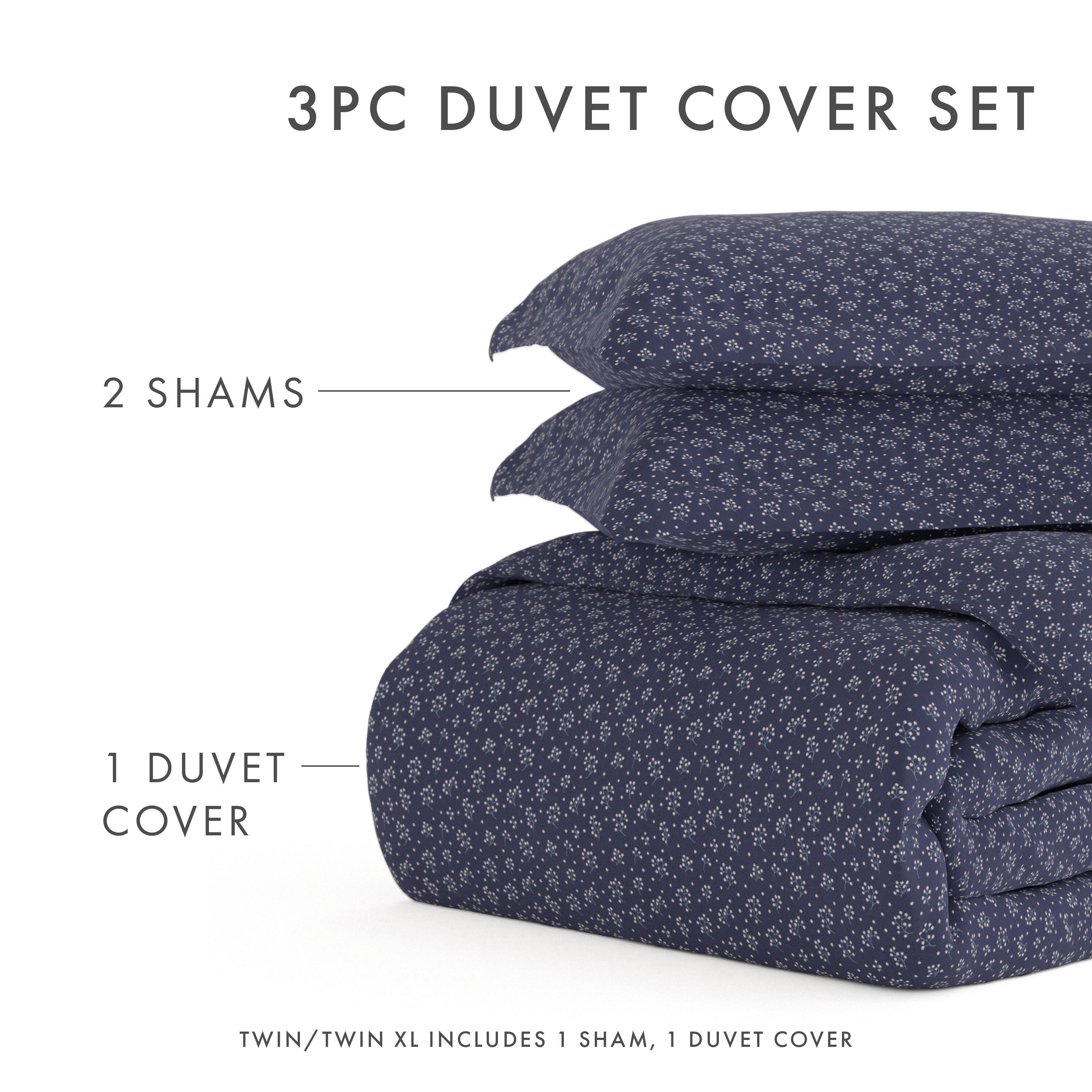 Midnight Blossom Patterned 3-Piece Twin/Twin XL Duvet Cover Set, Navy, large