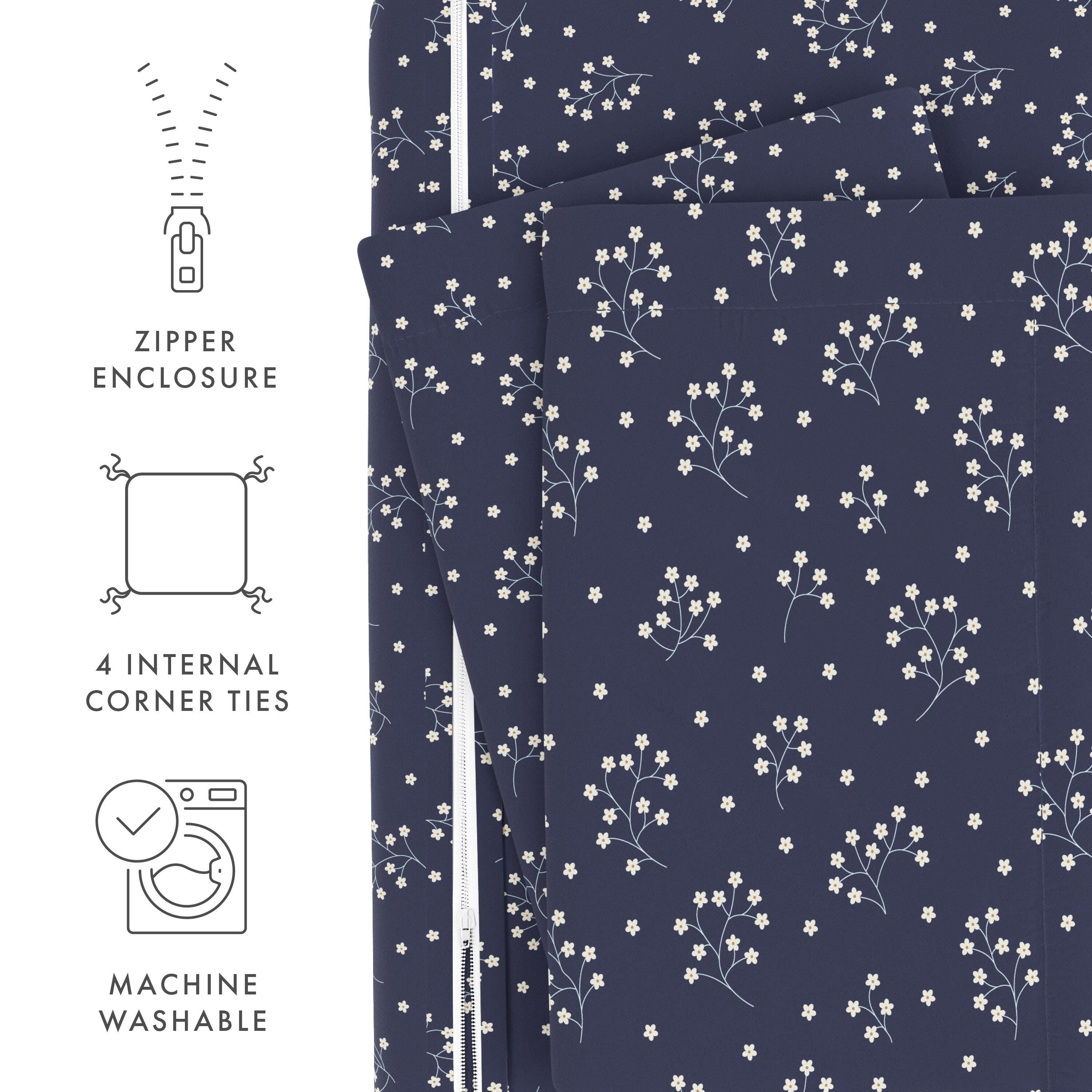 Midnight Blossom Patterned 3-Piece Twin/Twin XL Duvet Cover Set, Navy, large
