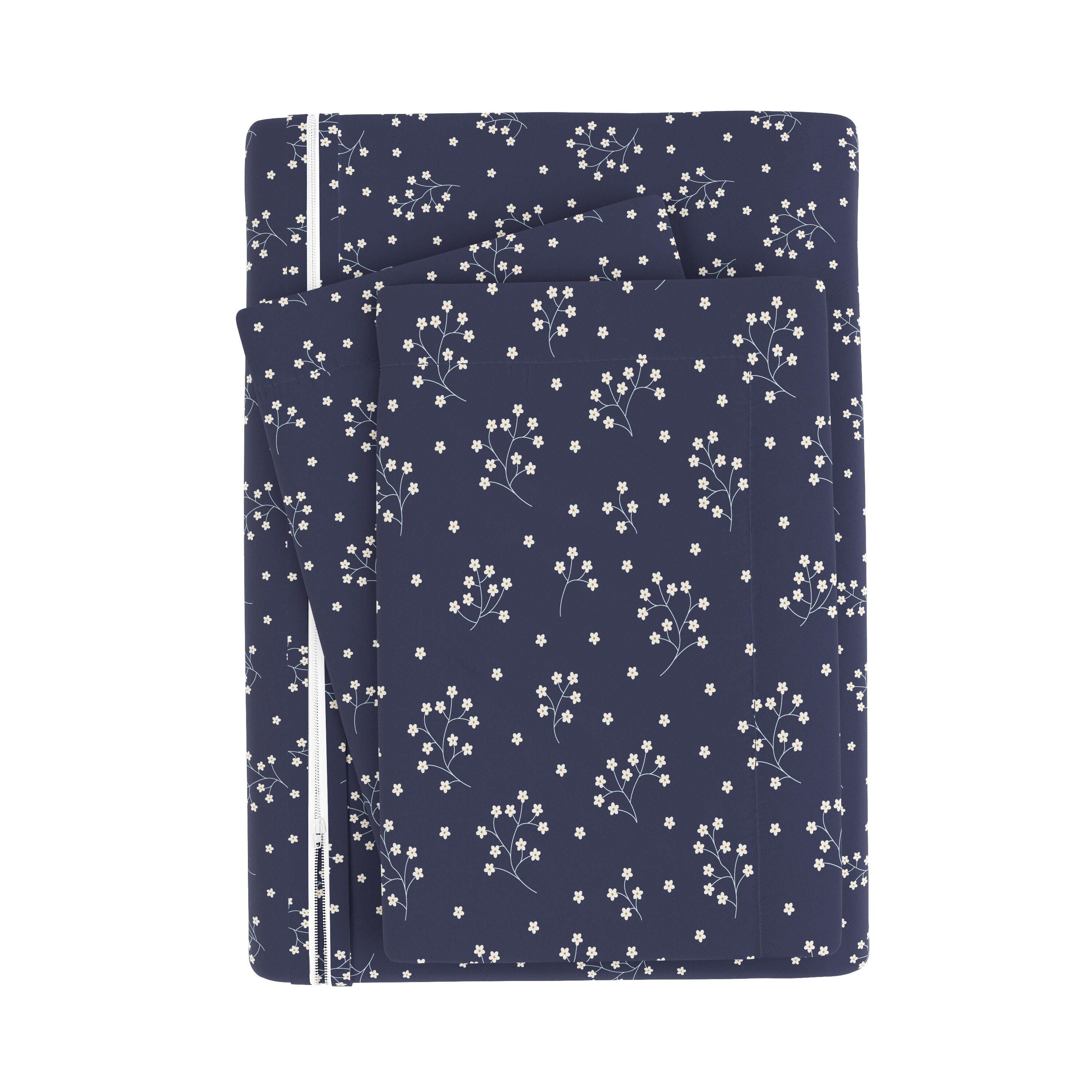 Midnight Blossom Patterned 3-Piece Full/Queen Duvet Cover Set, Navy, large