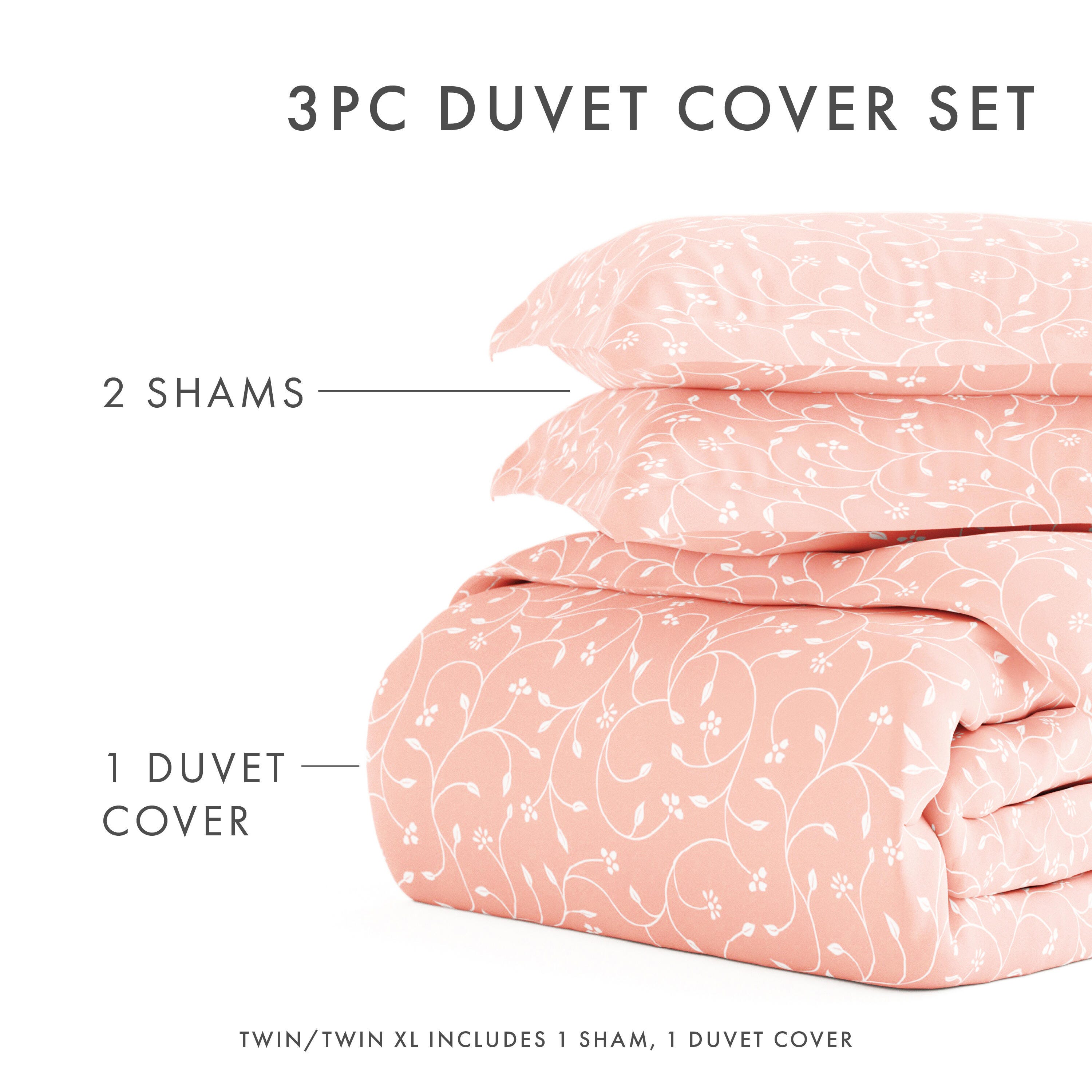 Flower Bud Patterned 3-Piece Twin/Twin XL Duvet Cover Set, Pink, large