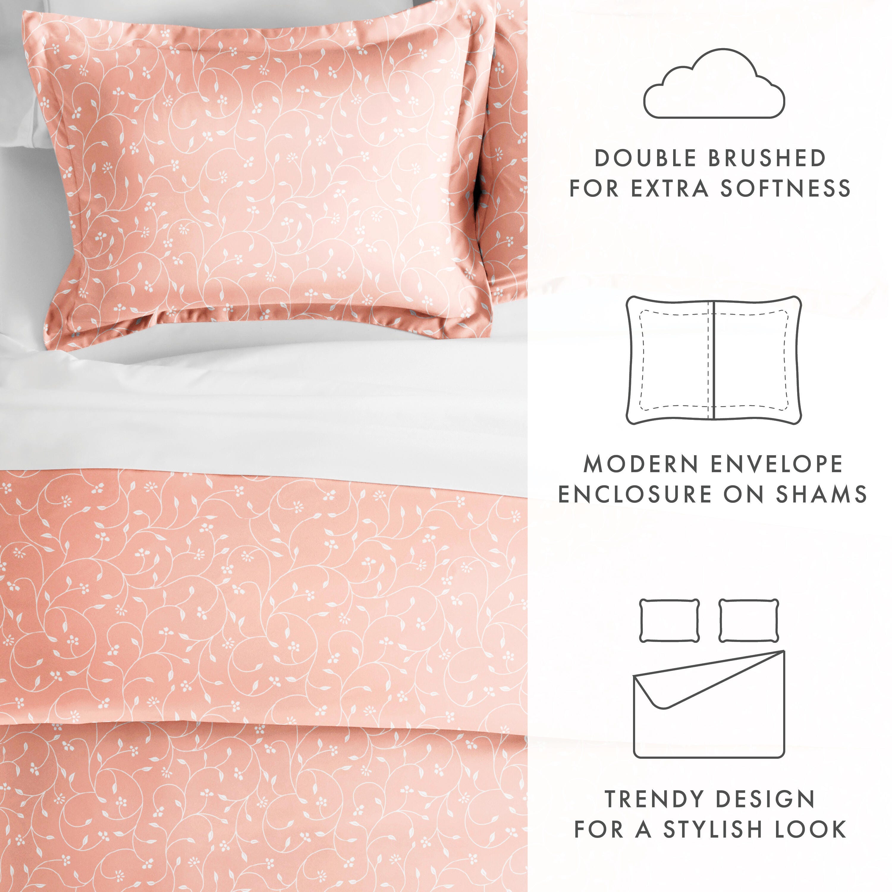 Flower Bud Patterned 3-Piece King/California King Duvet Cover Set, Pink, large