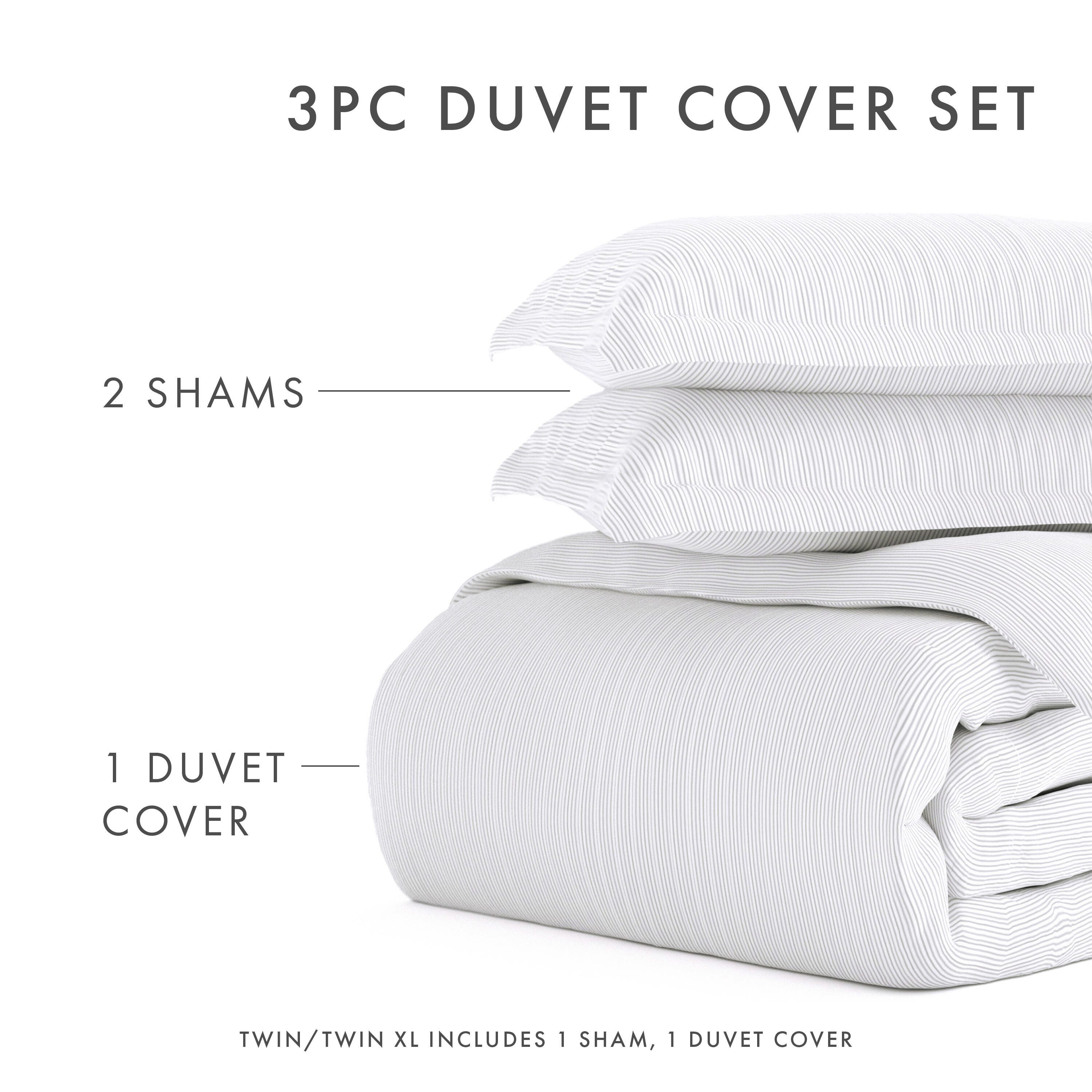Pinstriped 3-Piece Twin/Twin XL Duvet Cover Set, Light Gray, large