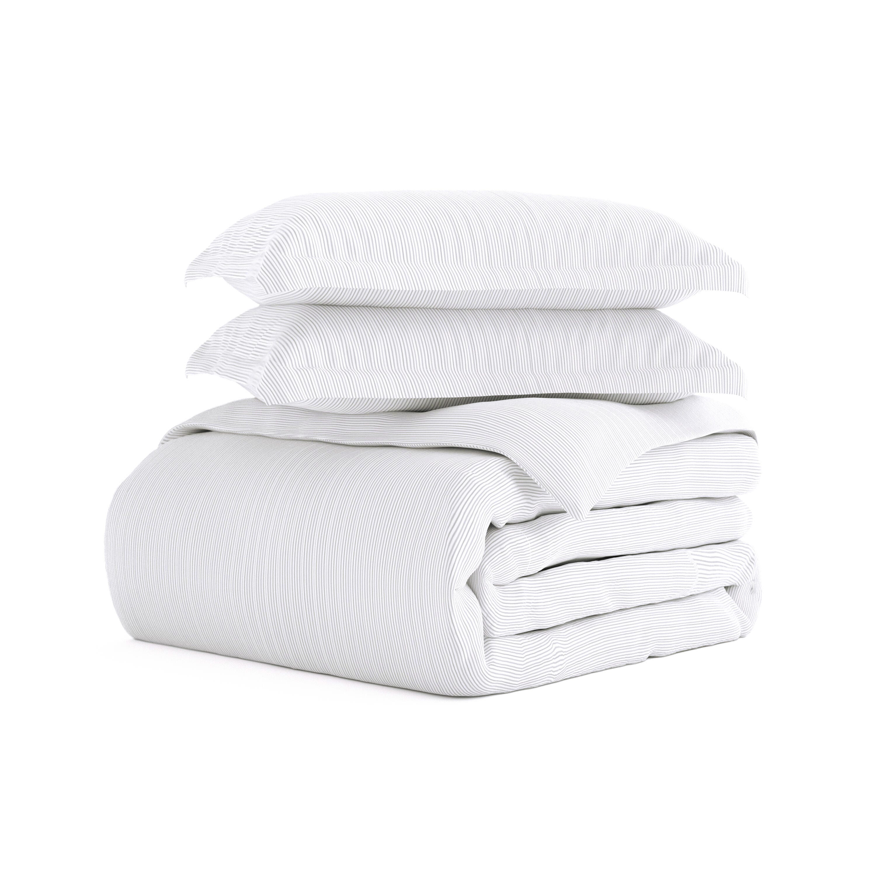 Pinstriped 3-Piece Full/Queen Duvet Cover Set, Light Gray, large