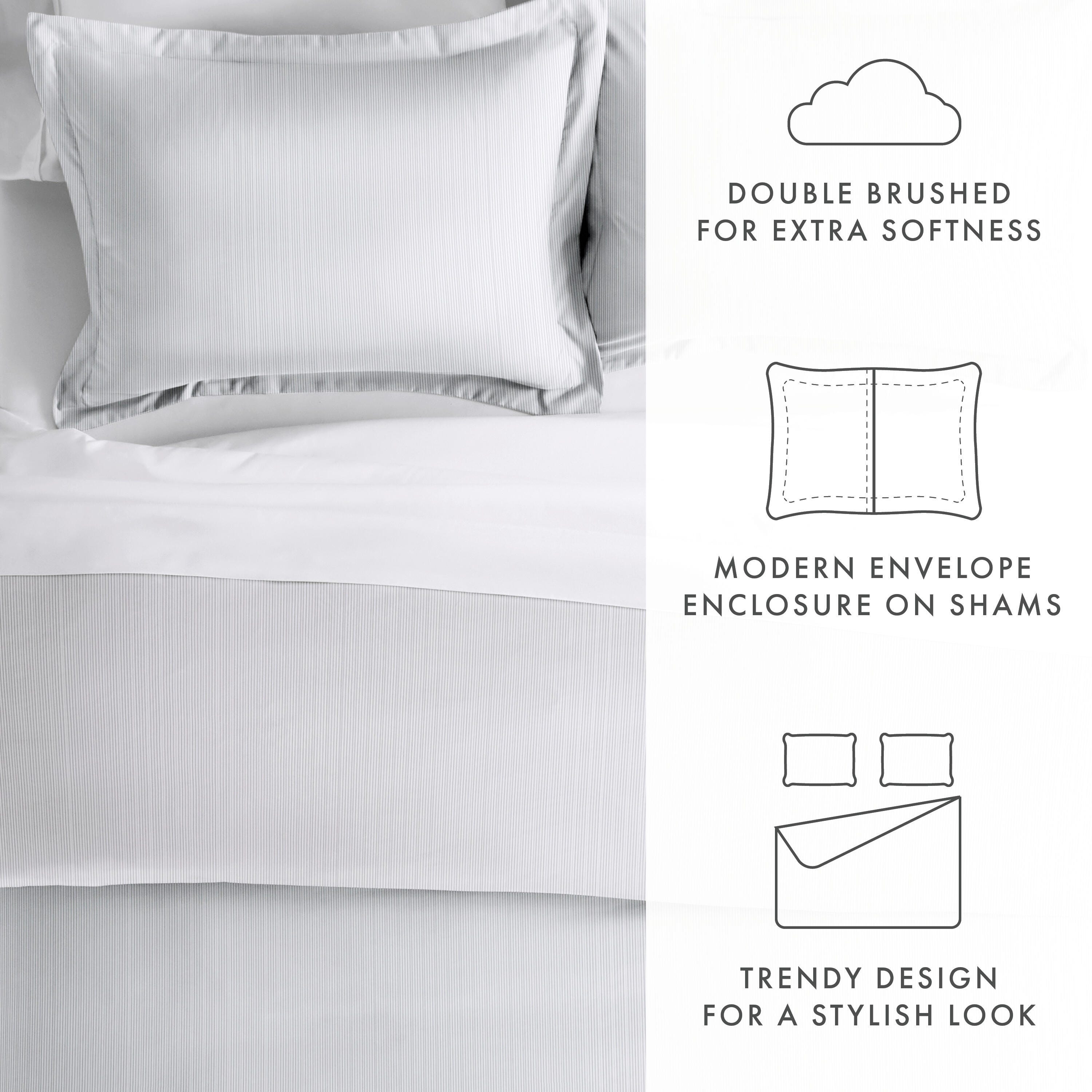 Pinstriped 3-Piece Full/Queen Duvet Cover Set, Light Gray, large