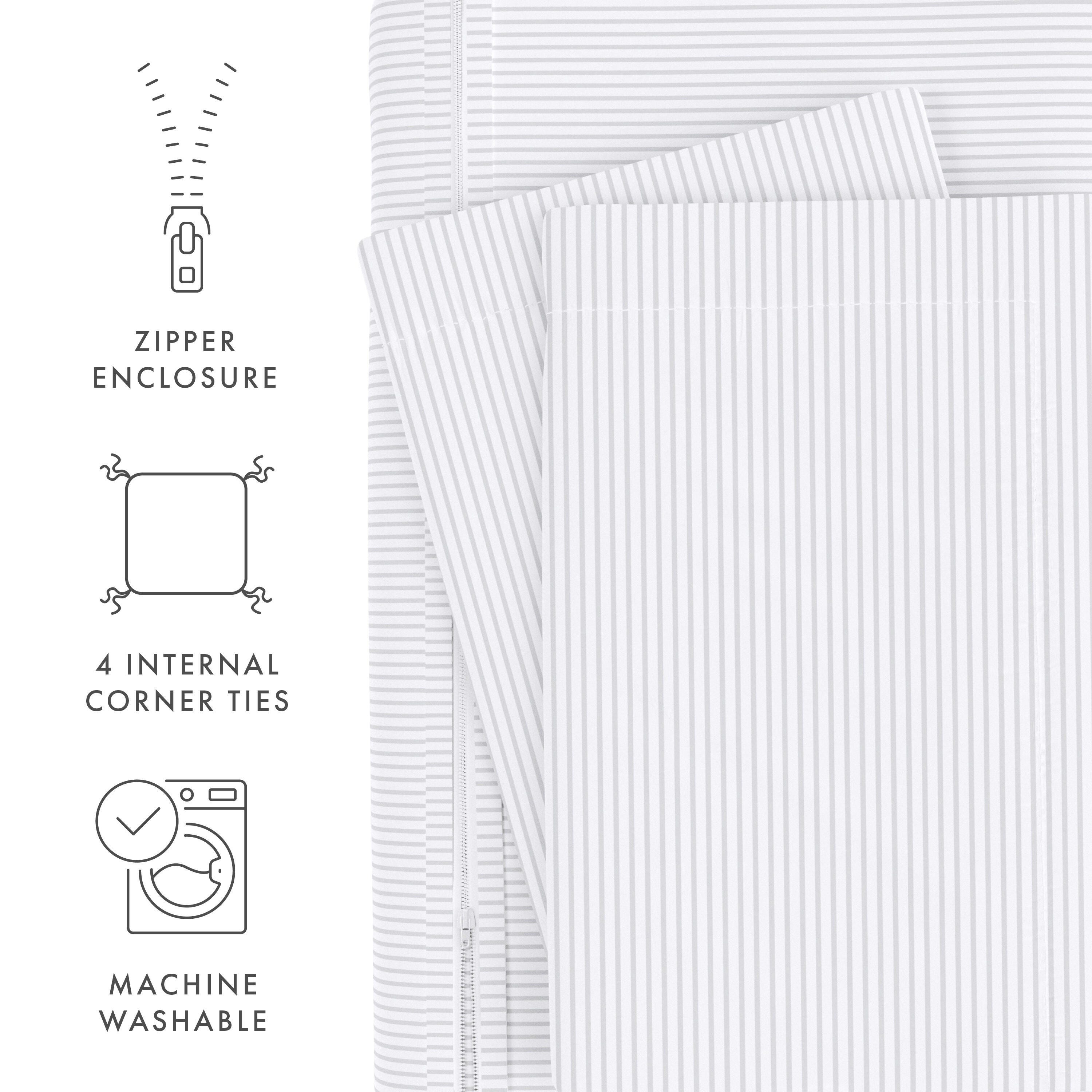 Pinstriped 3-Piece Full/Queen Duvet Cover Set, Light Gray, large