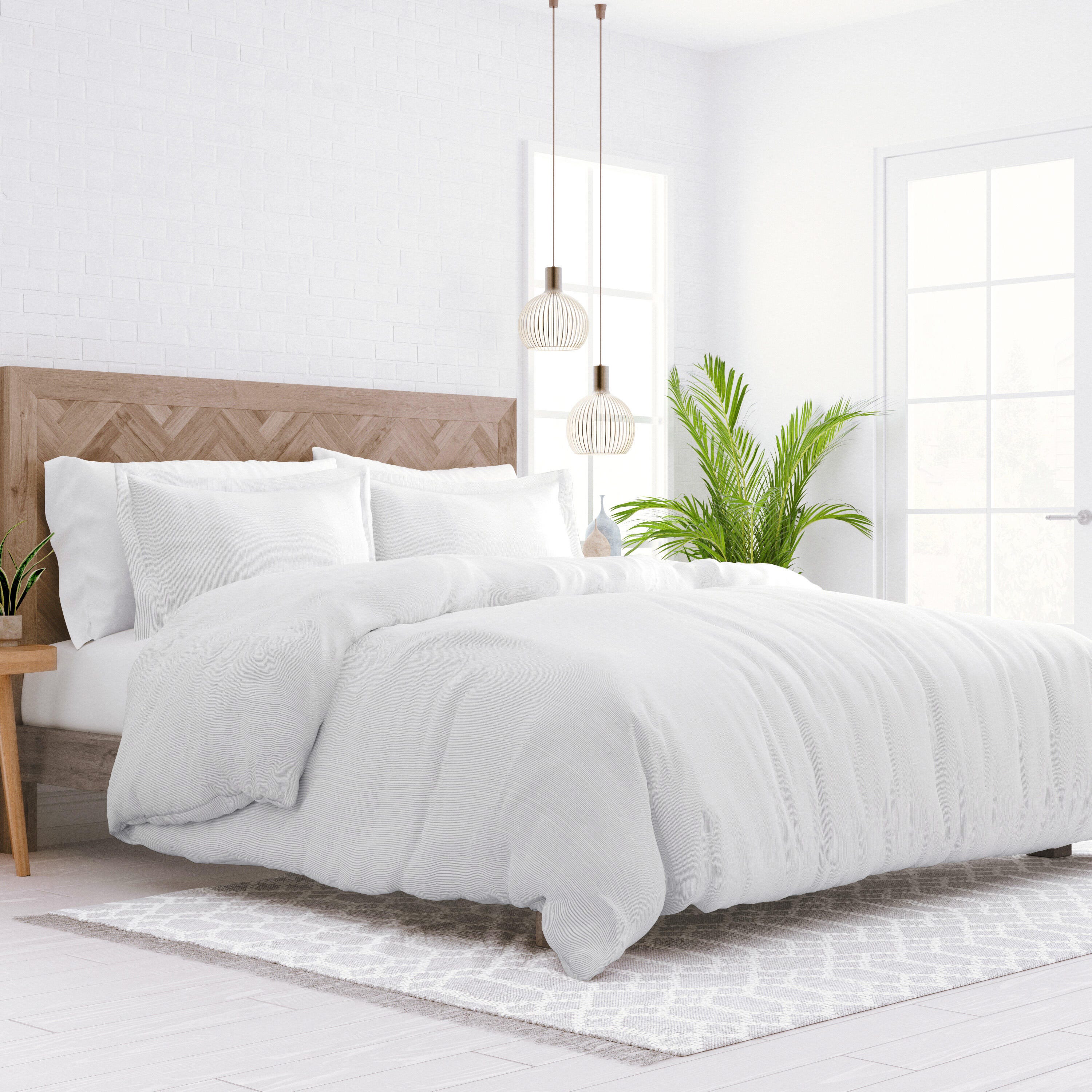 Pinstriped 3-Piece King/California King Duvet Cover Set, Light Gray, large