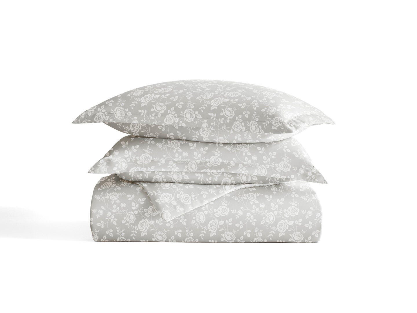 Rose Patterned 3-Piece Twin/Twin XL Duvet Cover Set, Light Gray, rollover