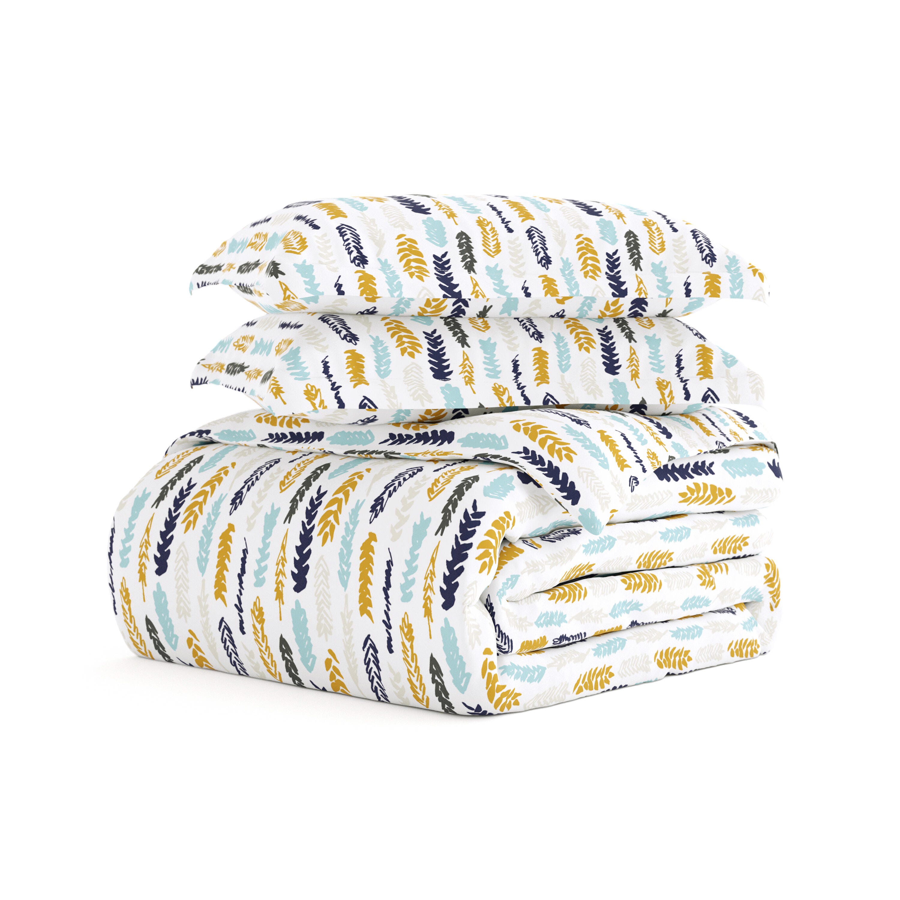 Feather Patterned 3-Piece Twin/Twin XL Duvet Cover Set, Navy, rollover