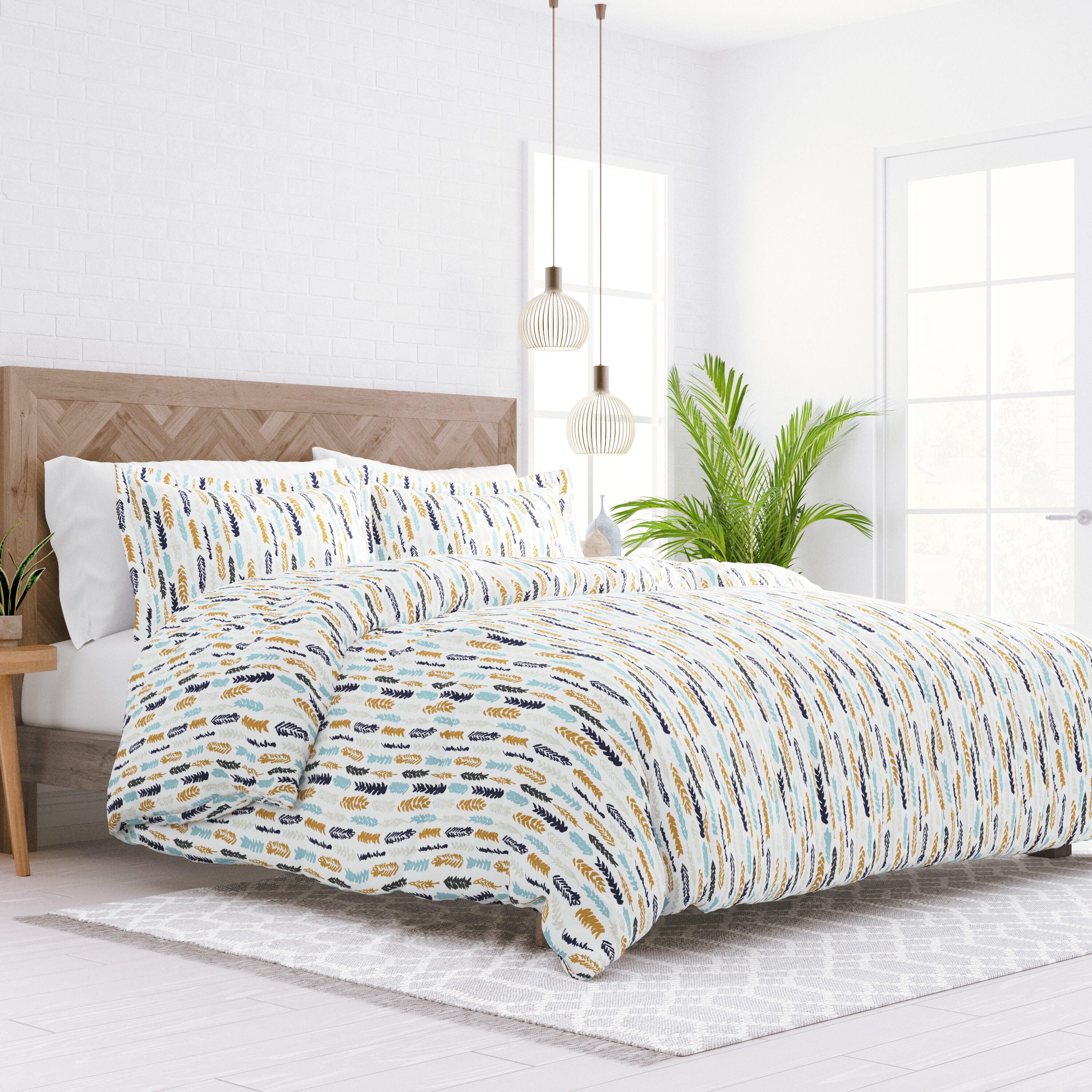 Feather Patterned 3-Piece Twin/Twin XL Duvet Cover Set, Navy, large