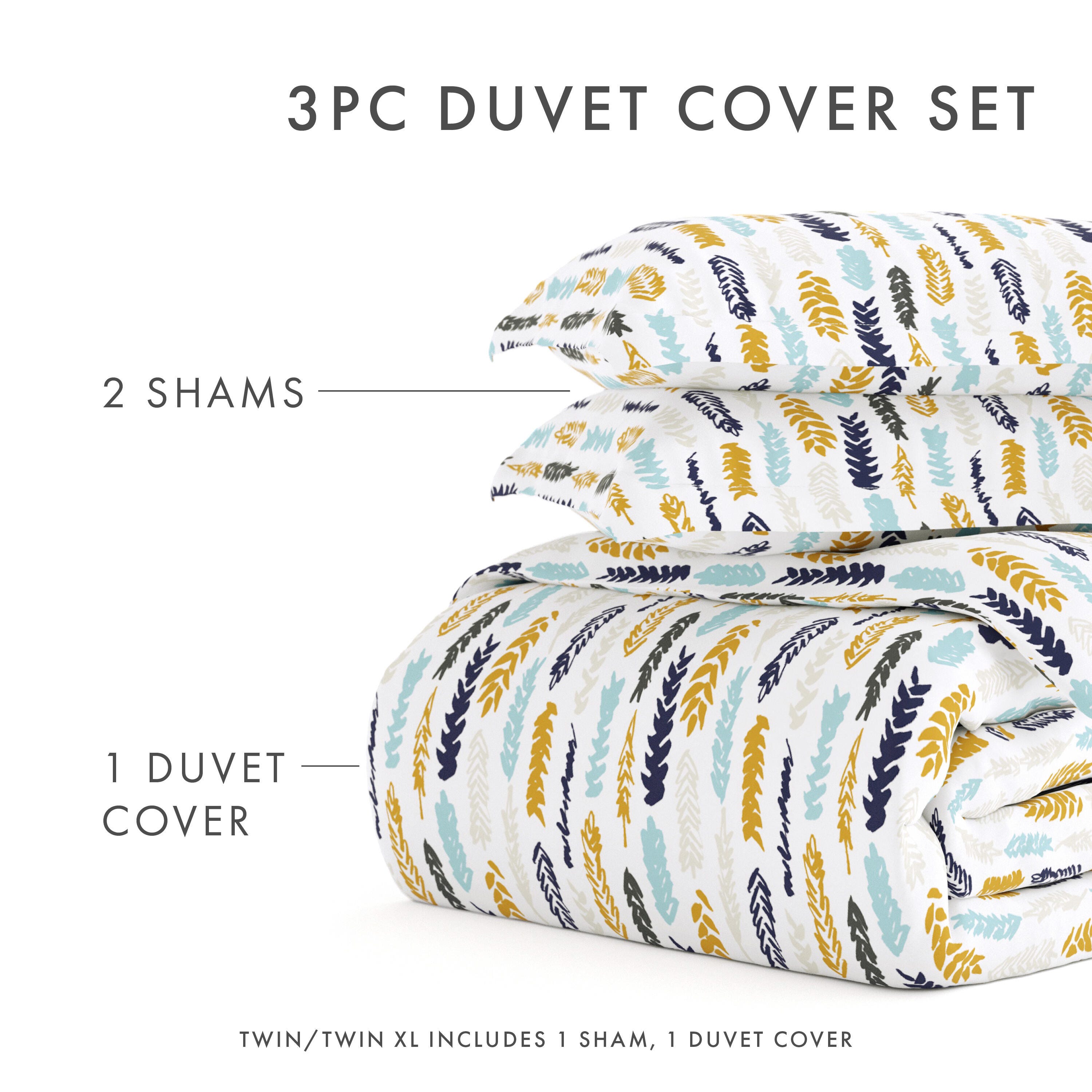 Feather Patterned 3-Piece Twin/Twin XL Duvet Cover Set, Navy, large