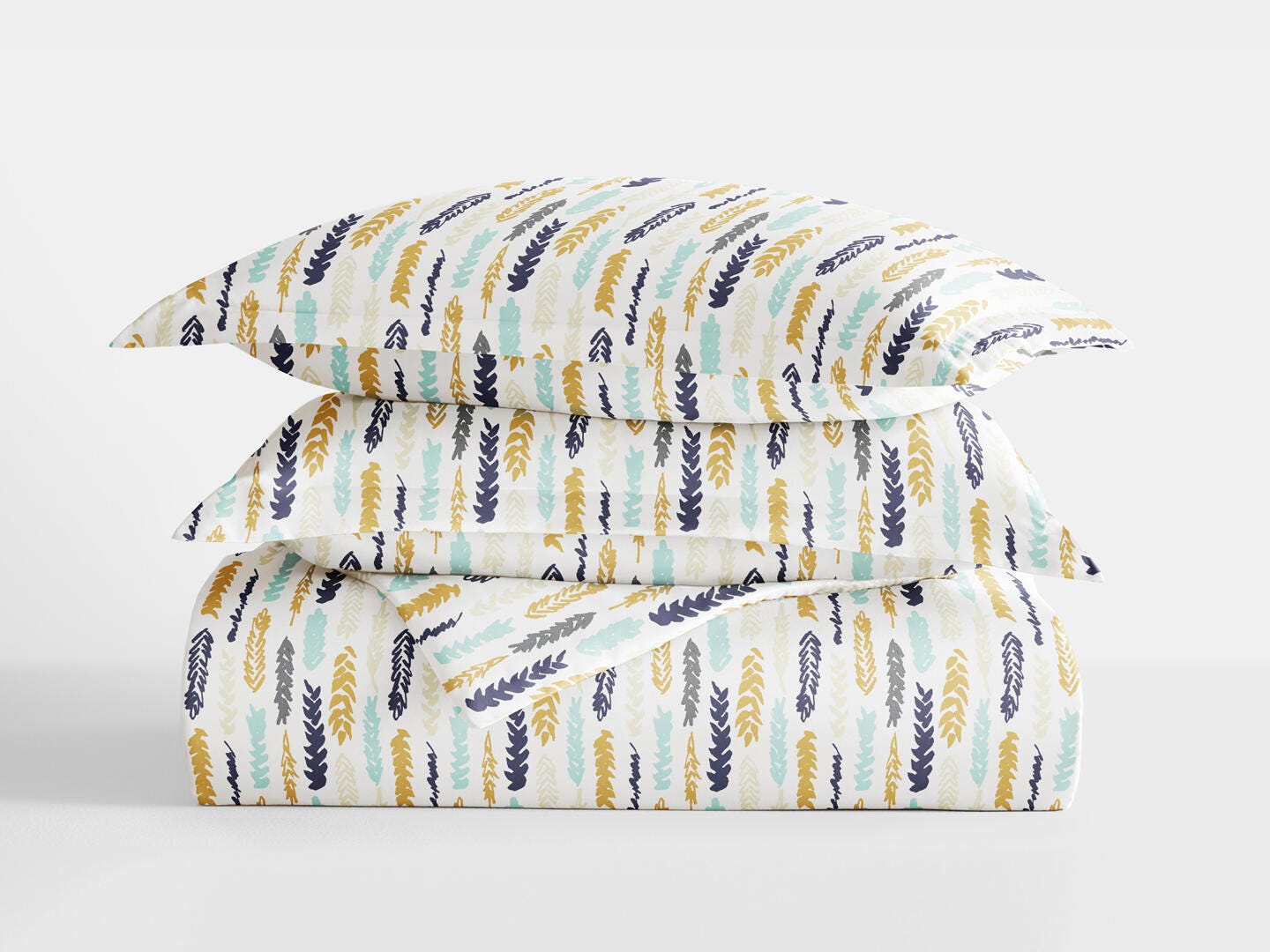 Feather Patterned 3-Piece King/California King Duvet Cover Set, Navy, large