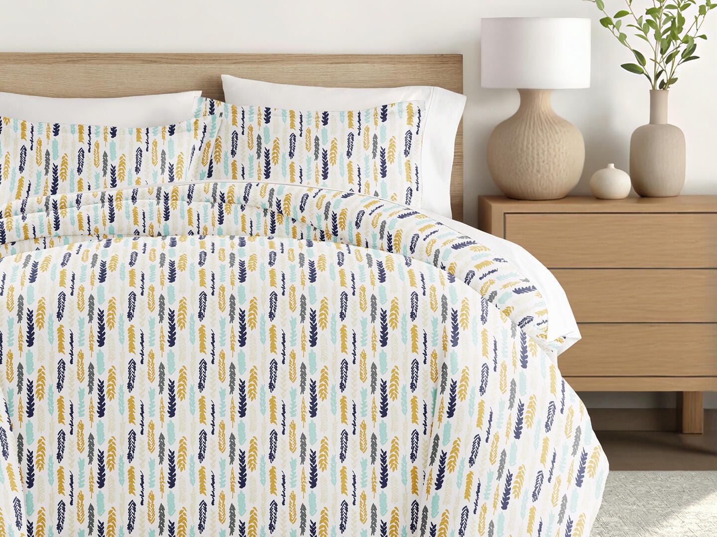 Feather Patterned 3-Piece King/California King Duvet Cover Set, Navy, large