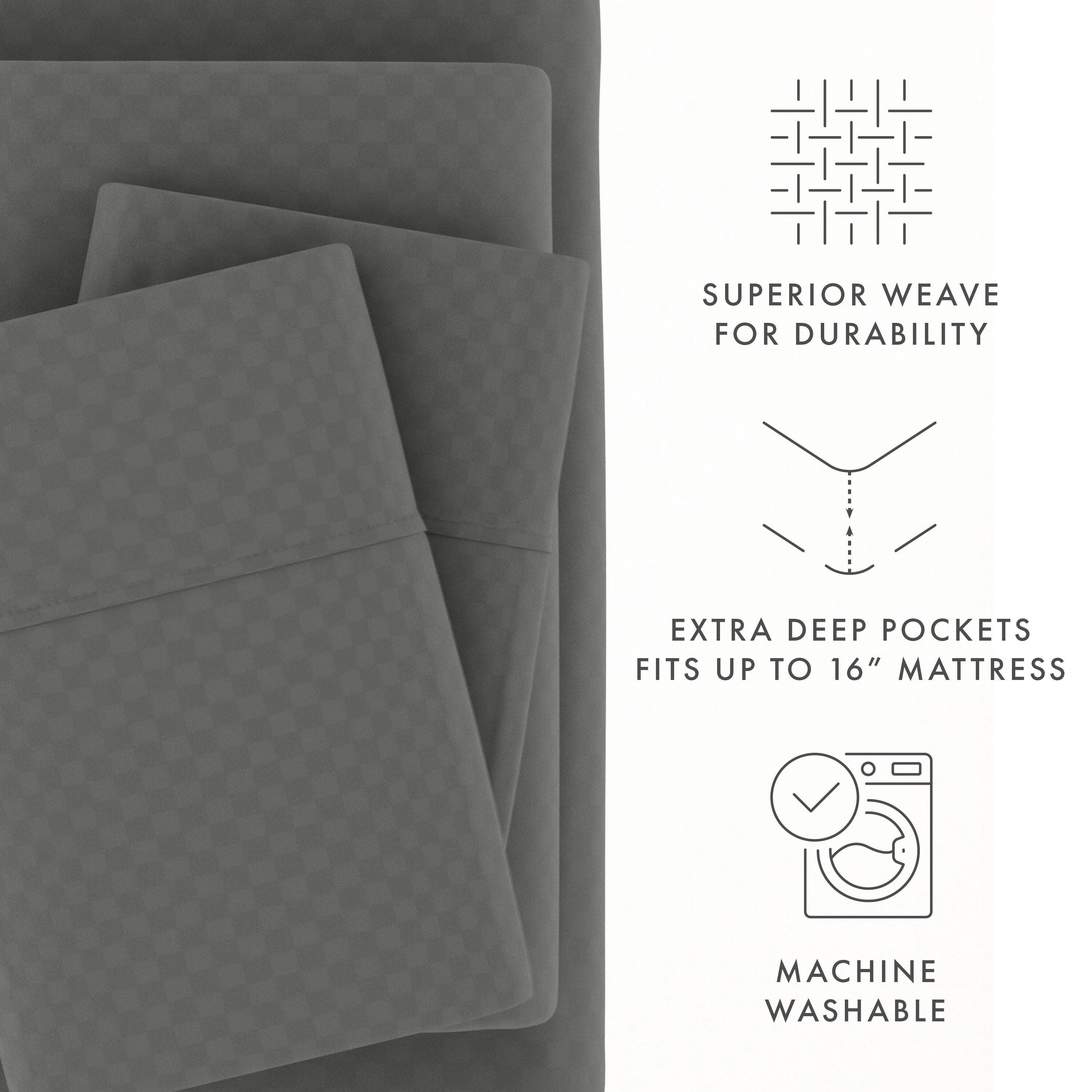 Checkered Embossed 4-Piece California King Sheet Set, Gray, large