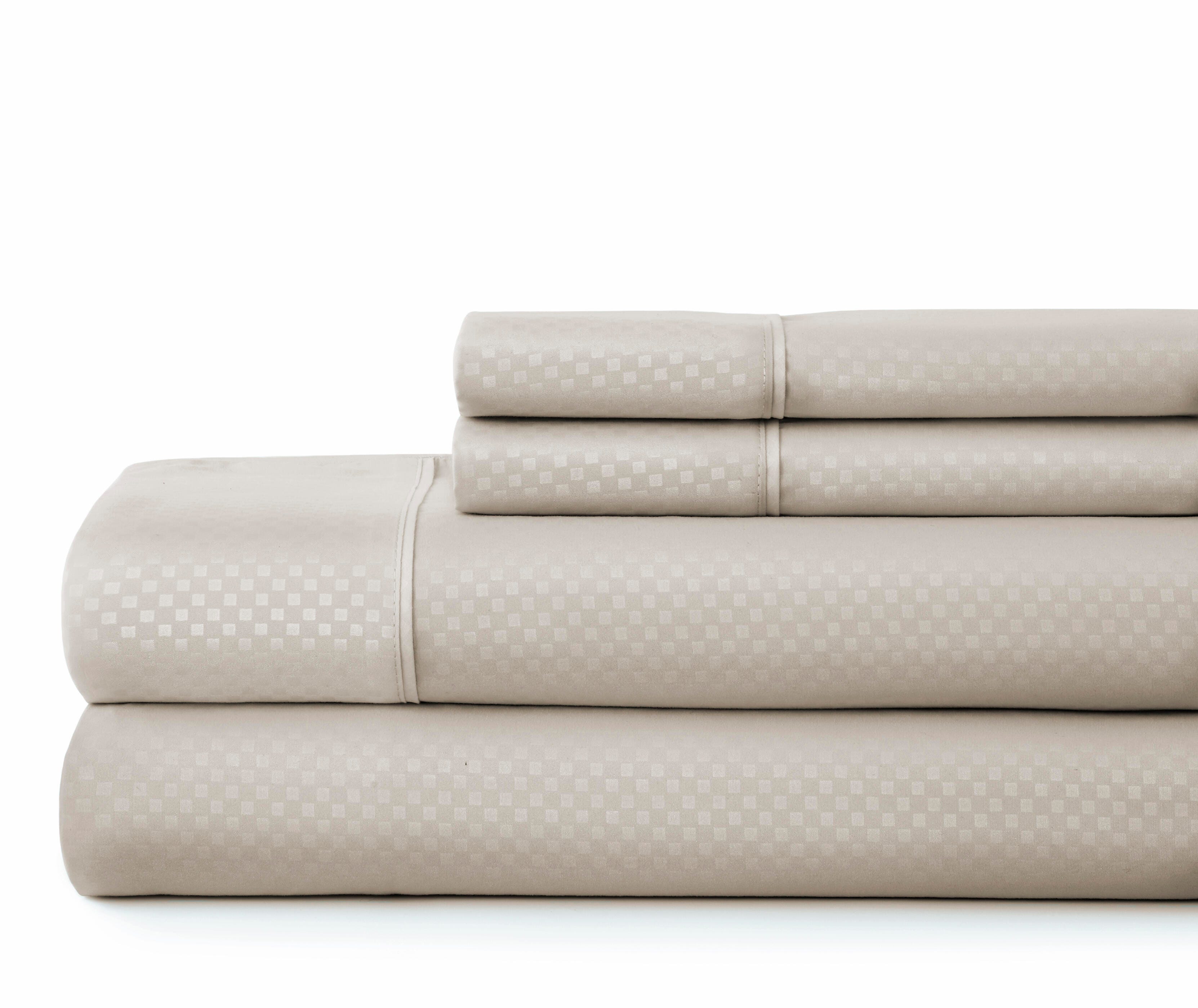 Checkered Embossed 4-Piece California King Sheet Set, Ivory, large