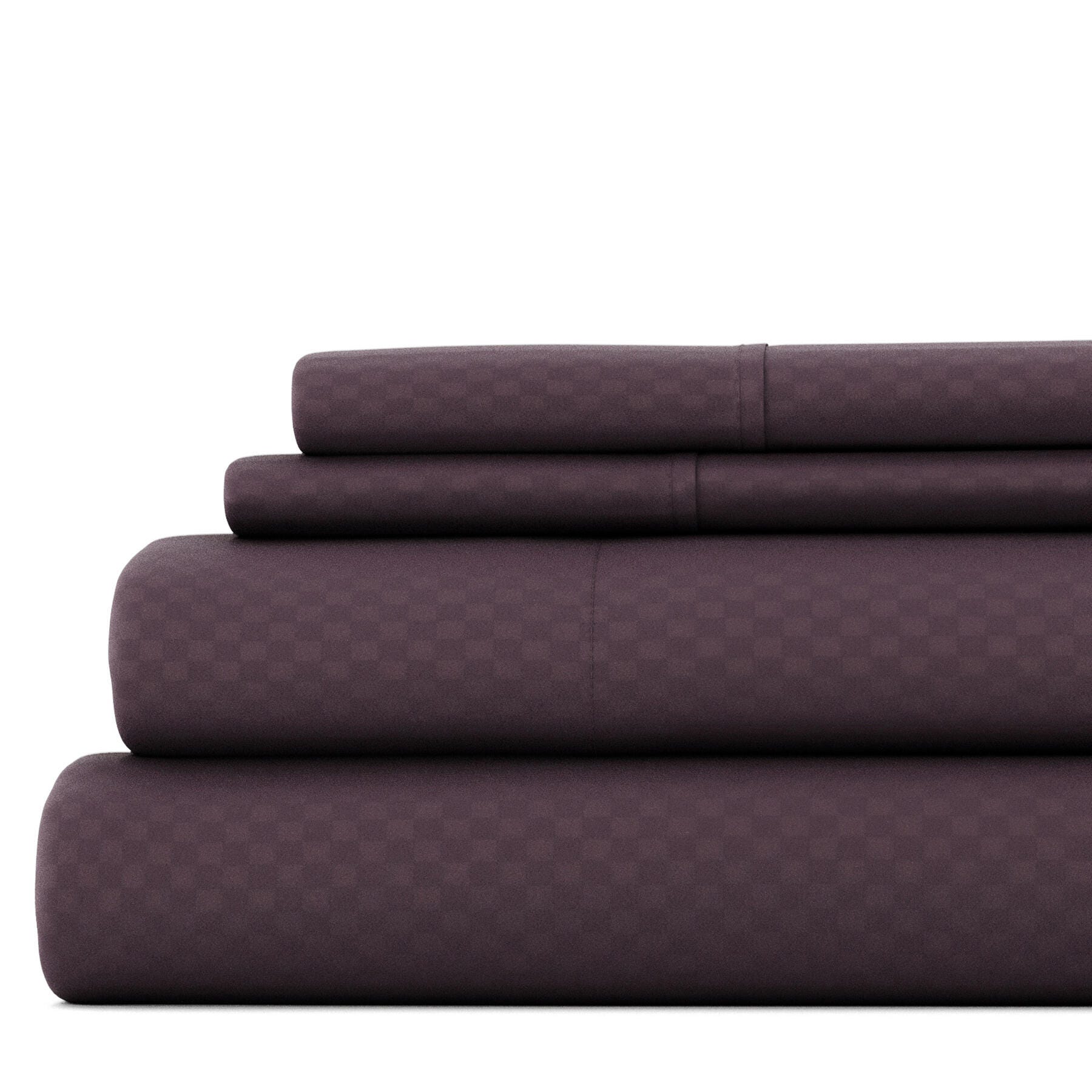 Checkered Embossed 4-Piece California King Sheet Set, Purple, large