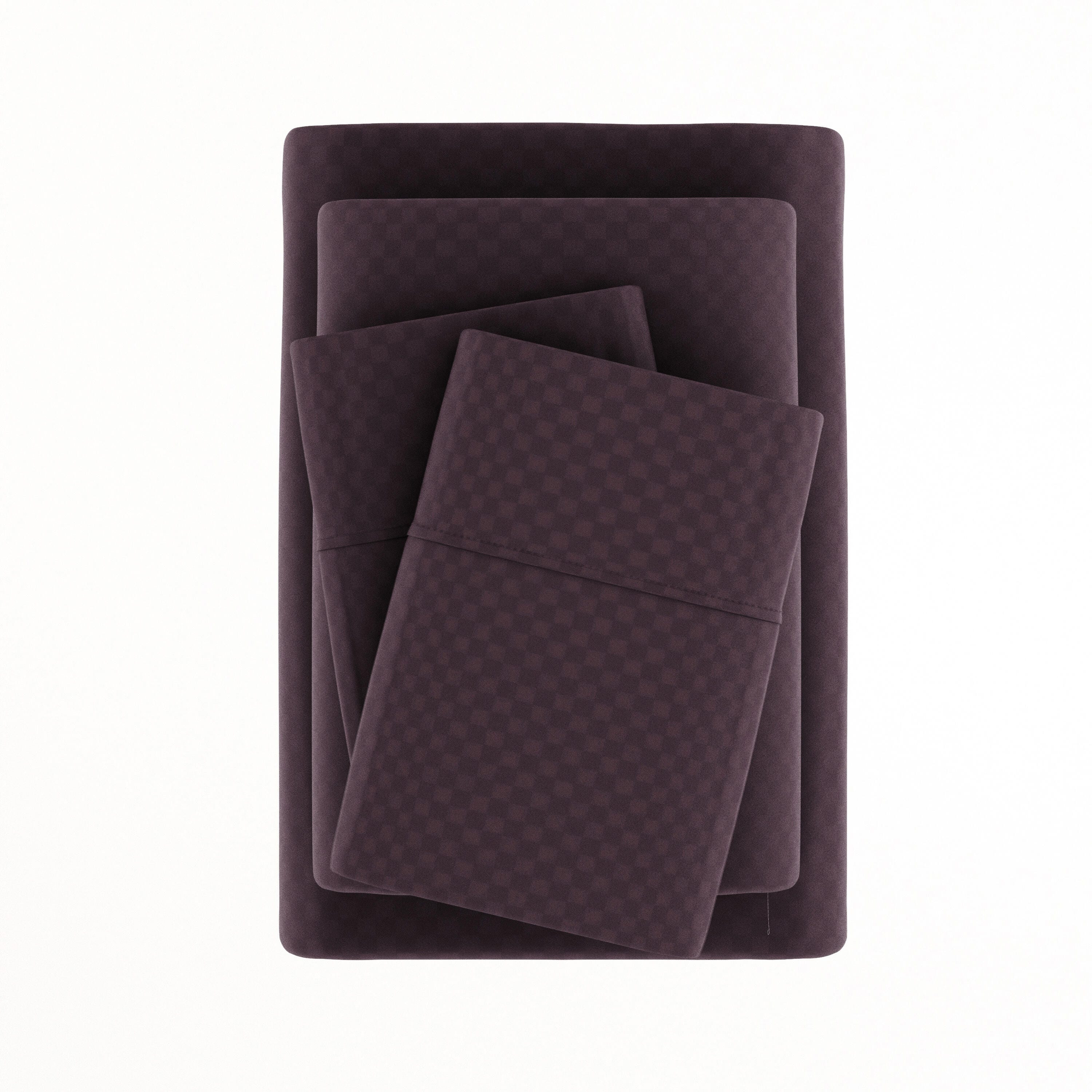 Checkered Embossed 4-Piece California King Sheet Set, Purple, large