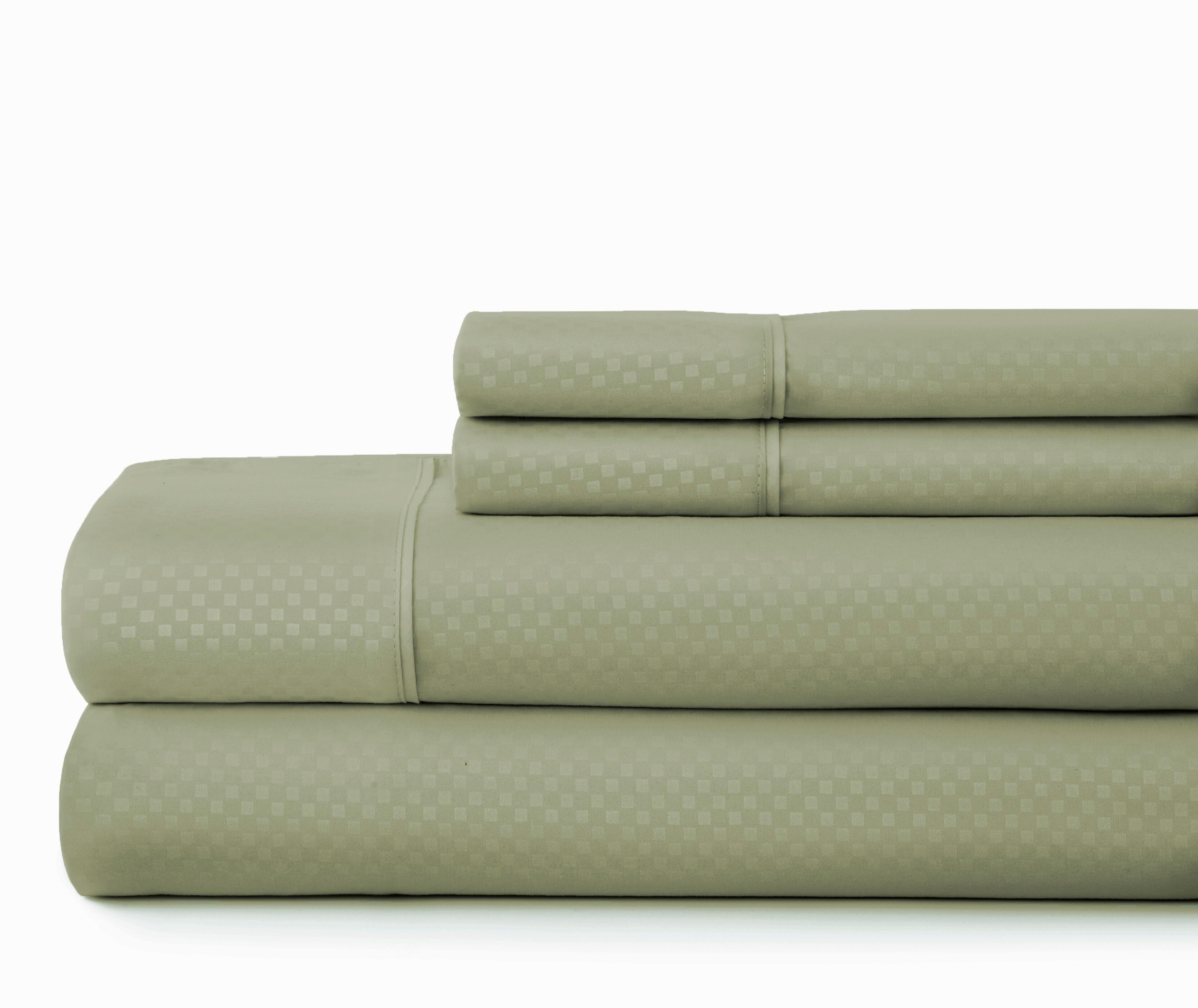 Checkered Embossed 4-Piece California King Sheet Set, Sage, large