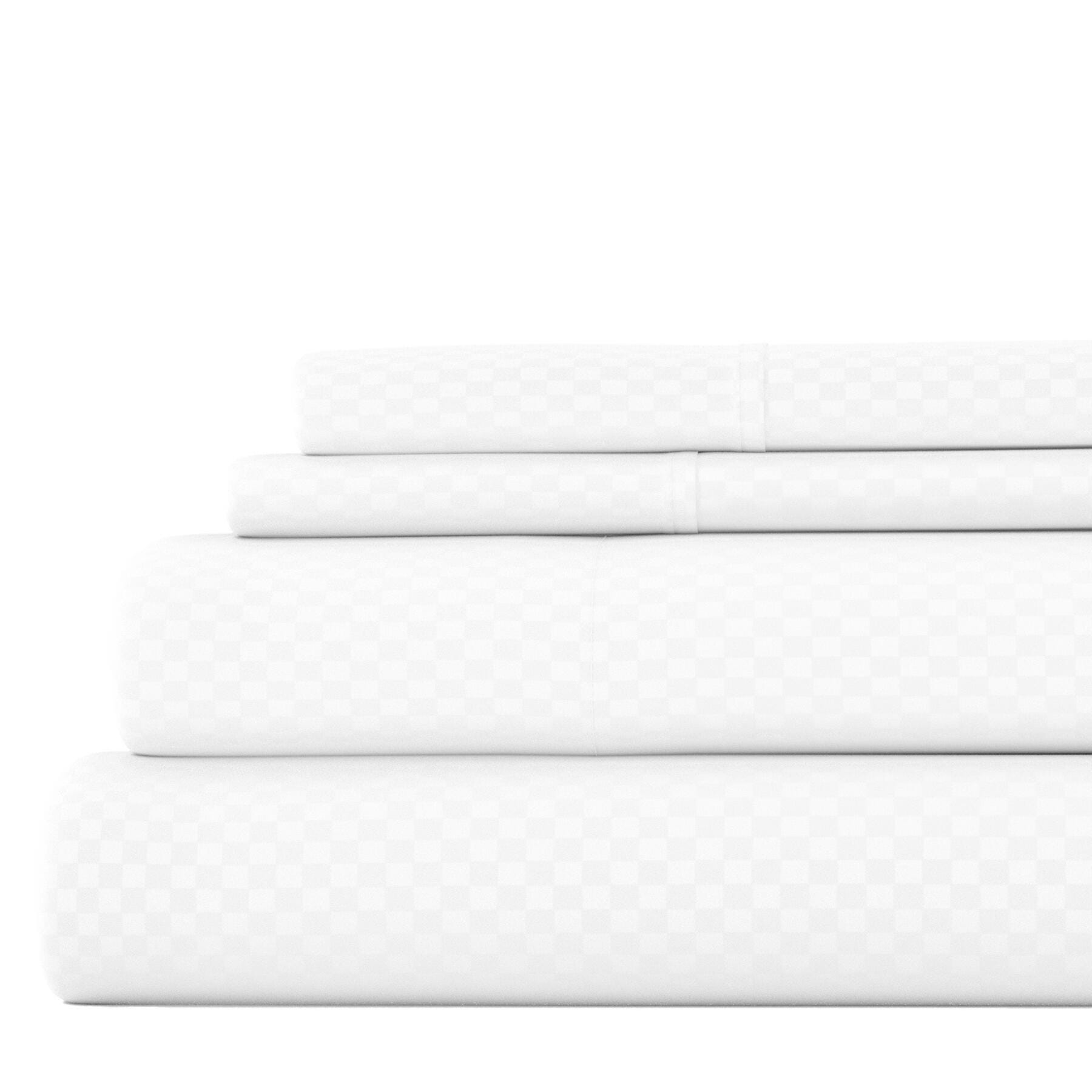 Checkered Embossed 4-Piece California King Sheet Set, White, large