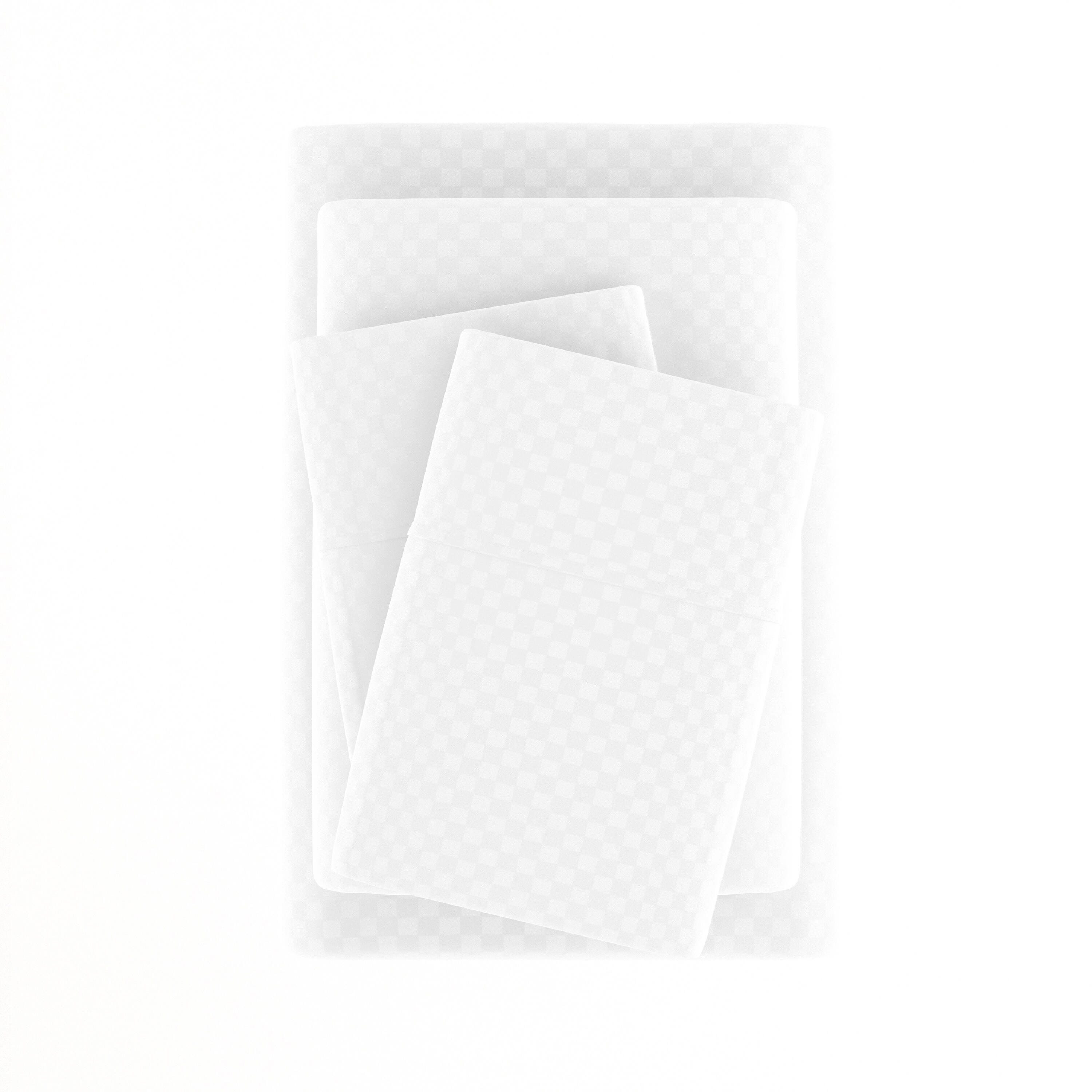 Checkered Embossed 4-Piece California King Sheet Set, White, large