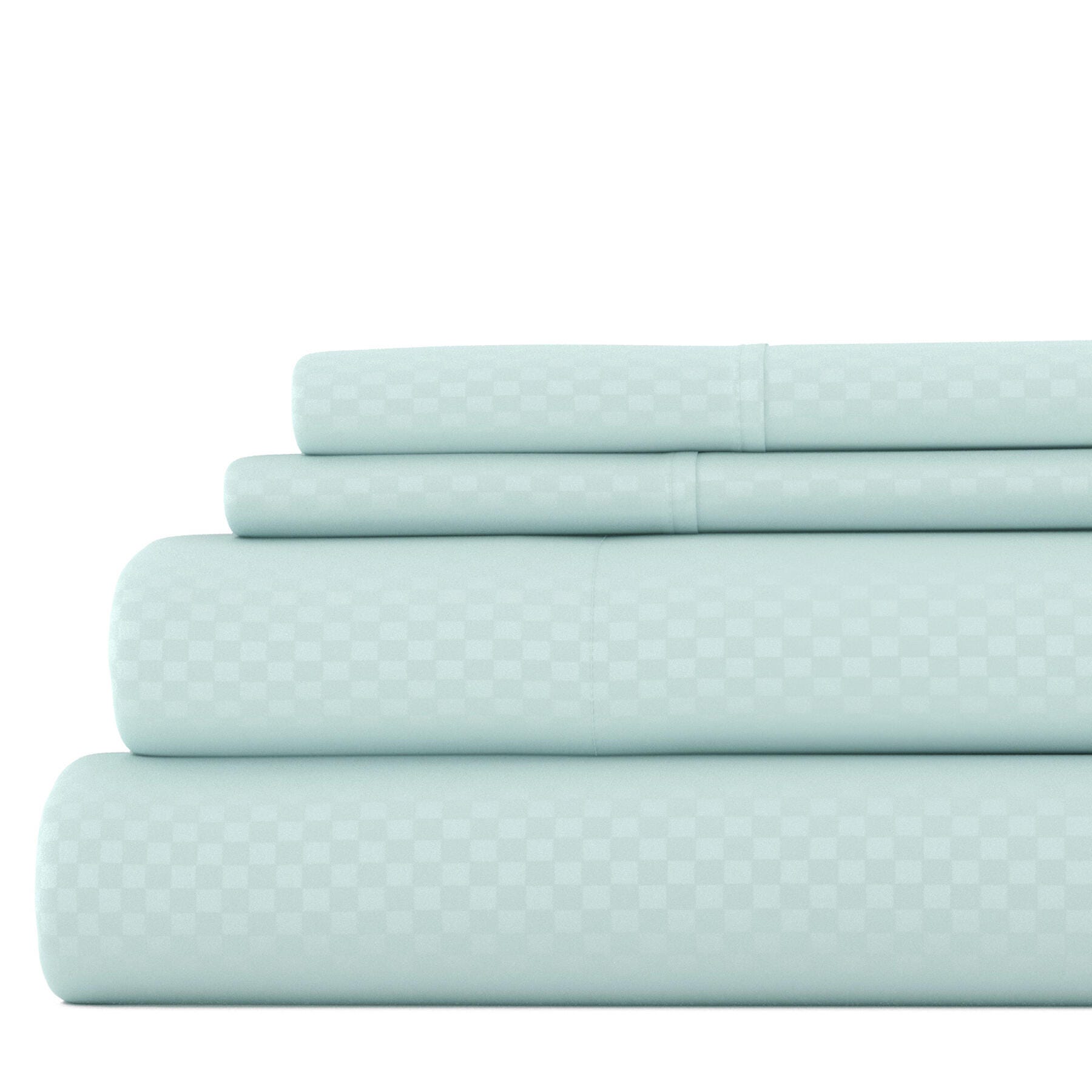 Checkered Embossed 4-Piece Full Sheet Set, Aqua, large