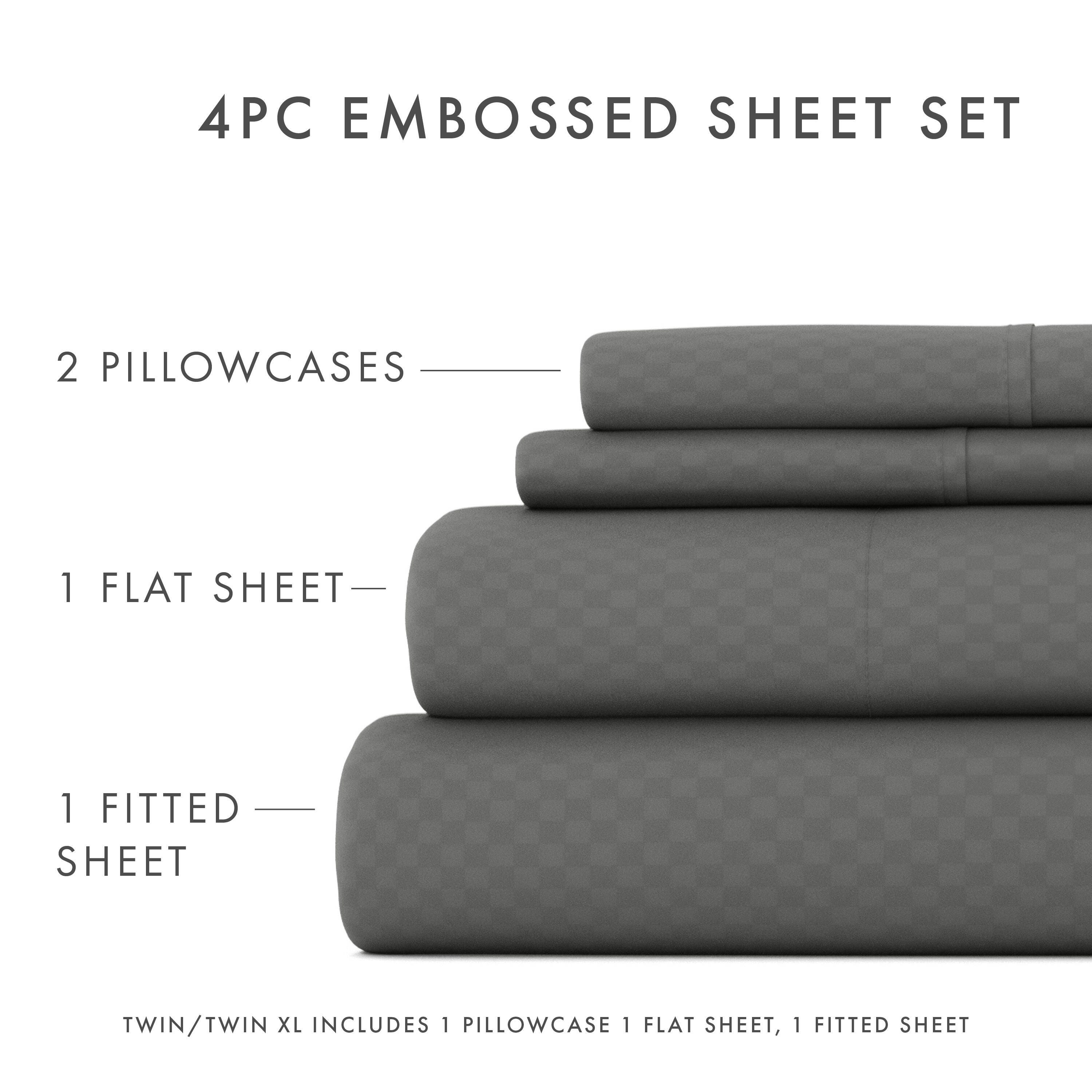 Checkered Embossed 4-Piece Full Sheet Set, Gray, large