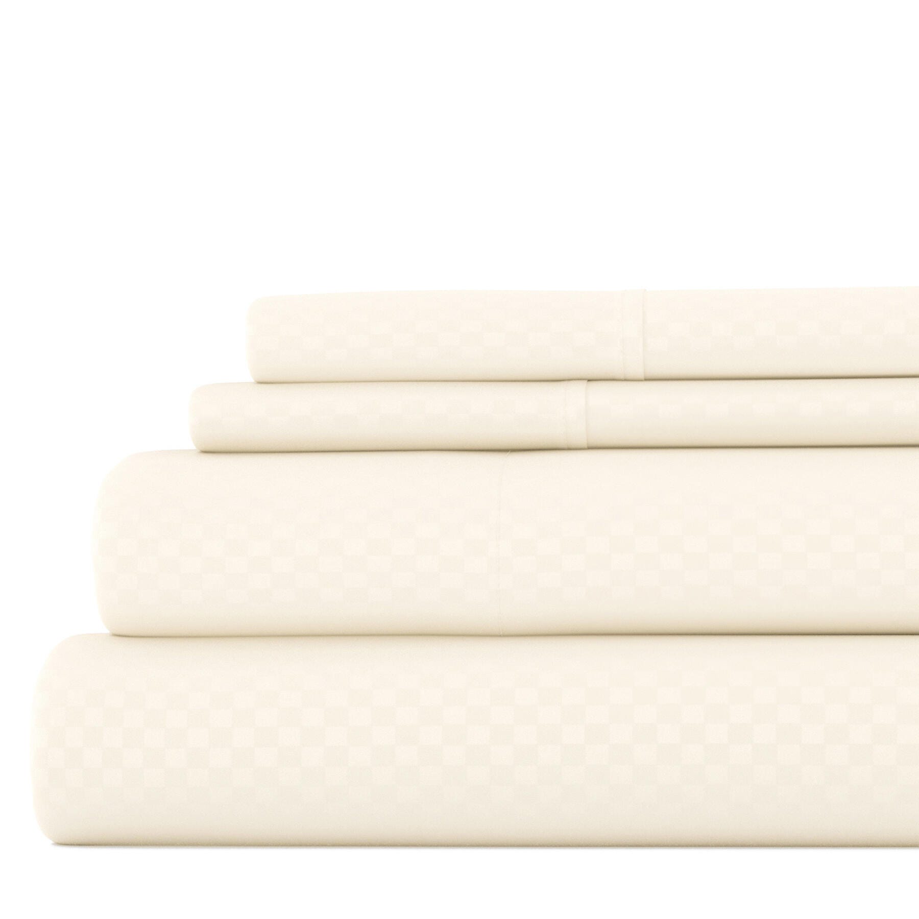 Checkered Embossed 4-Piece Full Sheet Set, Ivory, large