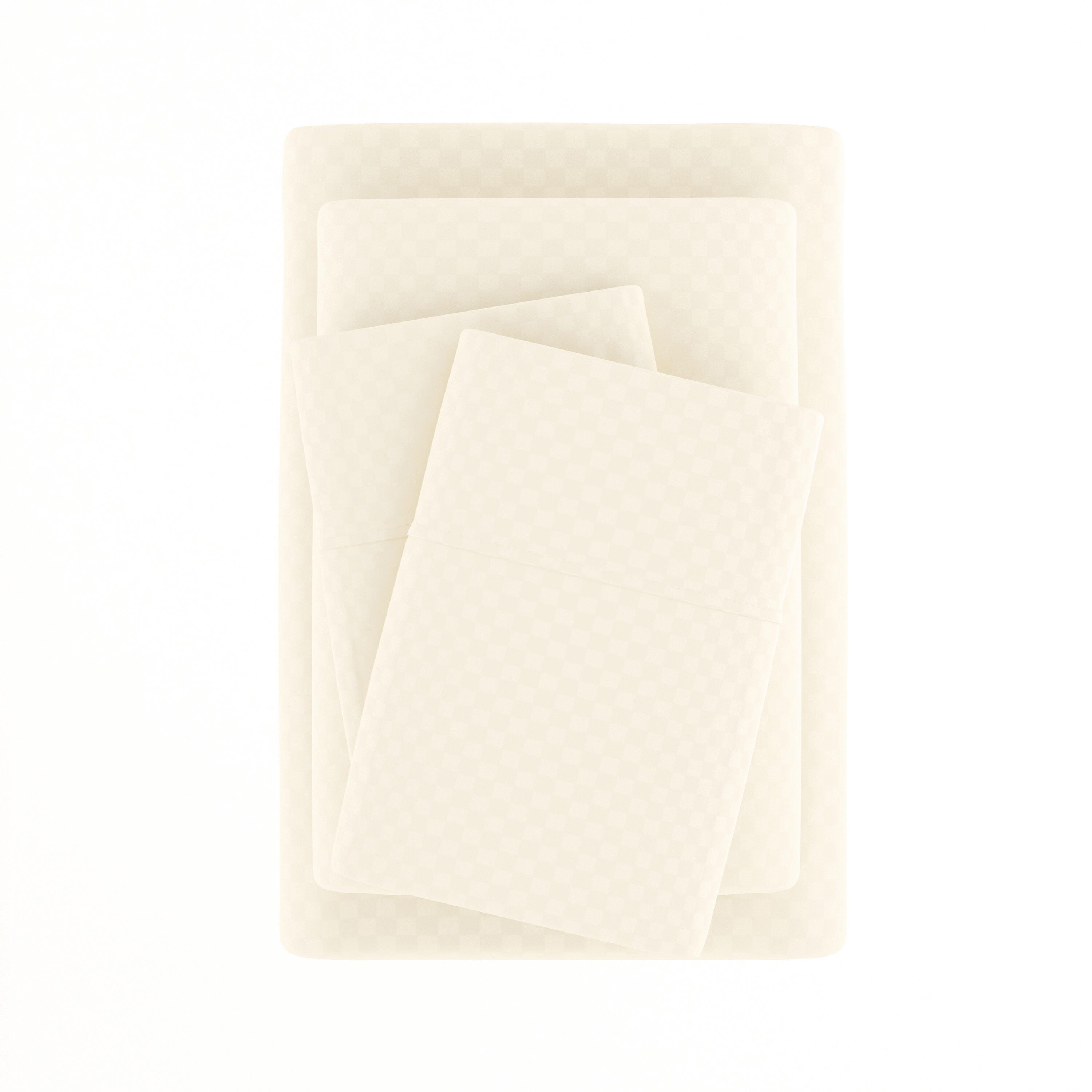Checkered Embossed 4-Piece Full Sheet Set, Ivory, large