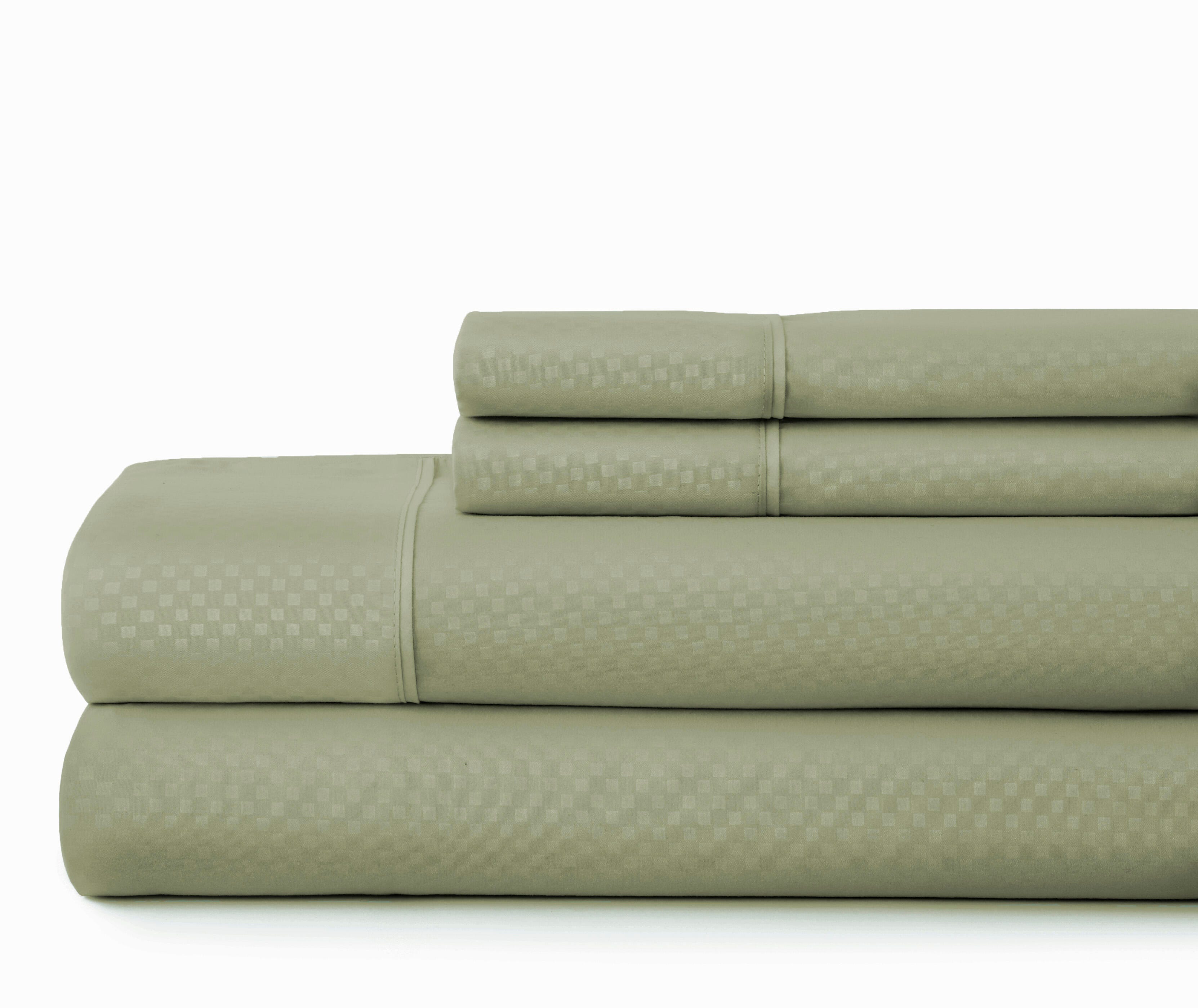 Checkered Embossed 4-Piece Full Sheet Set, Sage, large