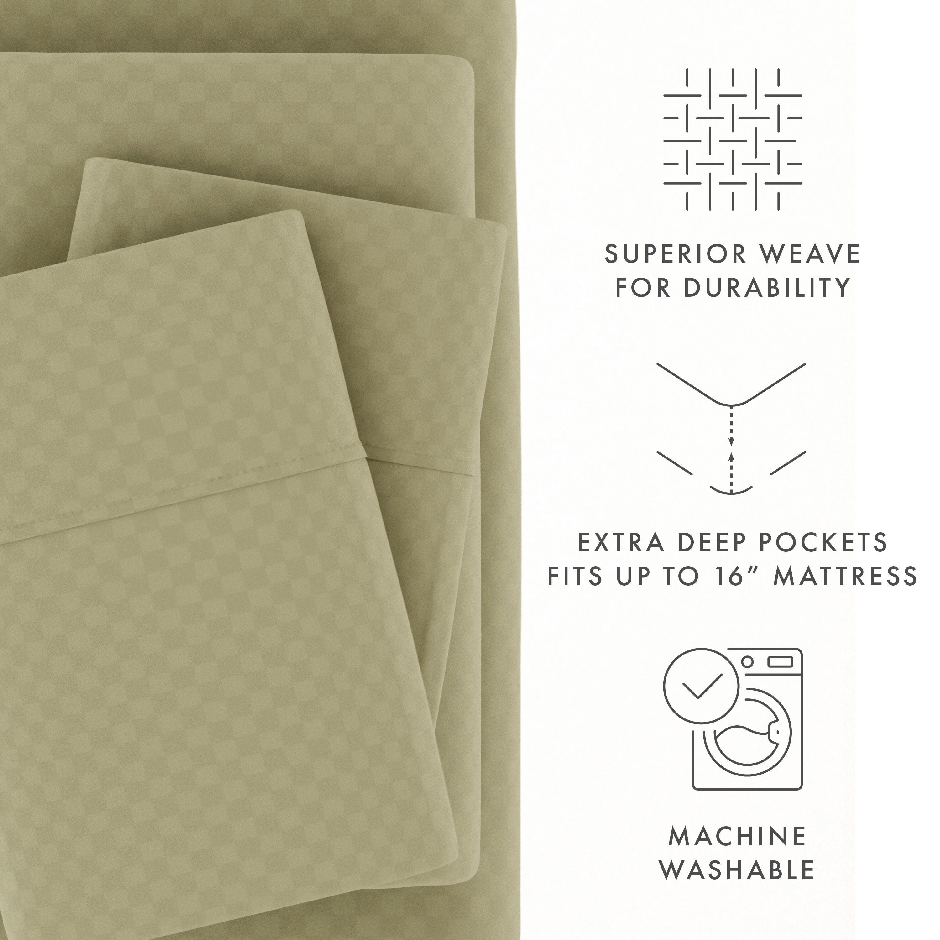 Checkered Embossed 4-Piece Full Sheet Set, Sage, large