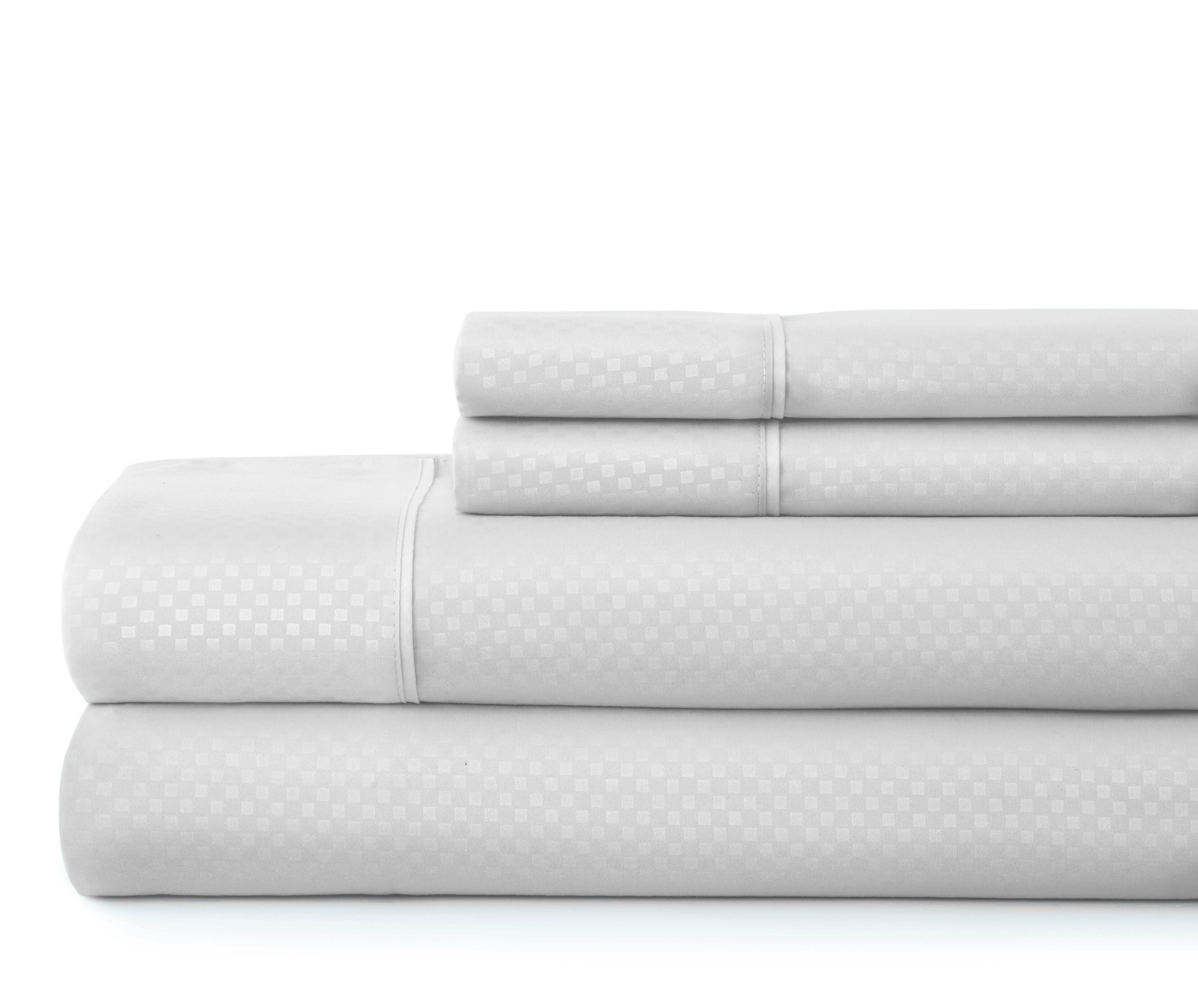 Checkered Embossed 4-Piece Full Sheet Set, White, large