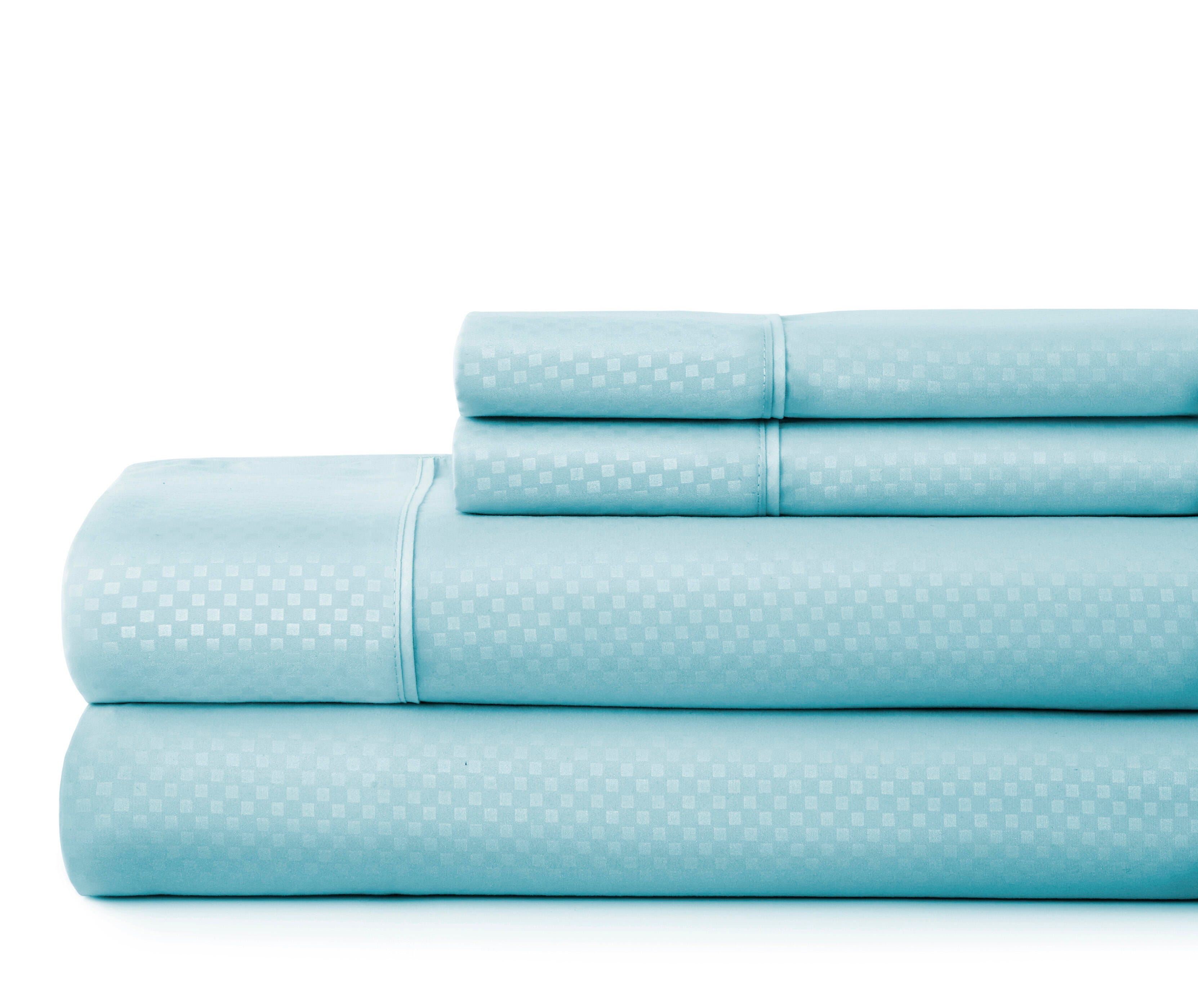 Checkered Embossed 4-Piece King Sheet Set, Aqua, large