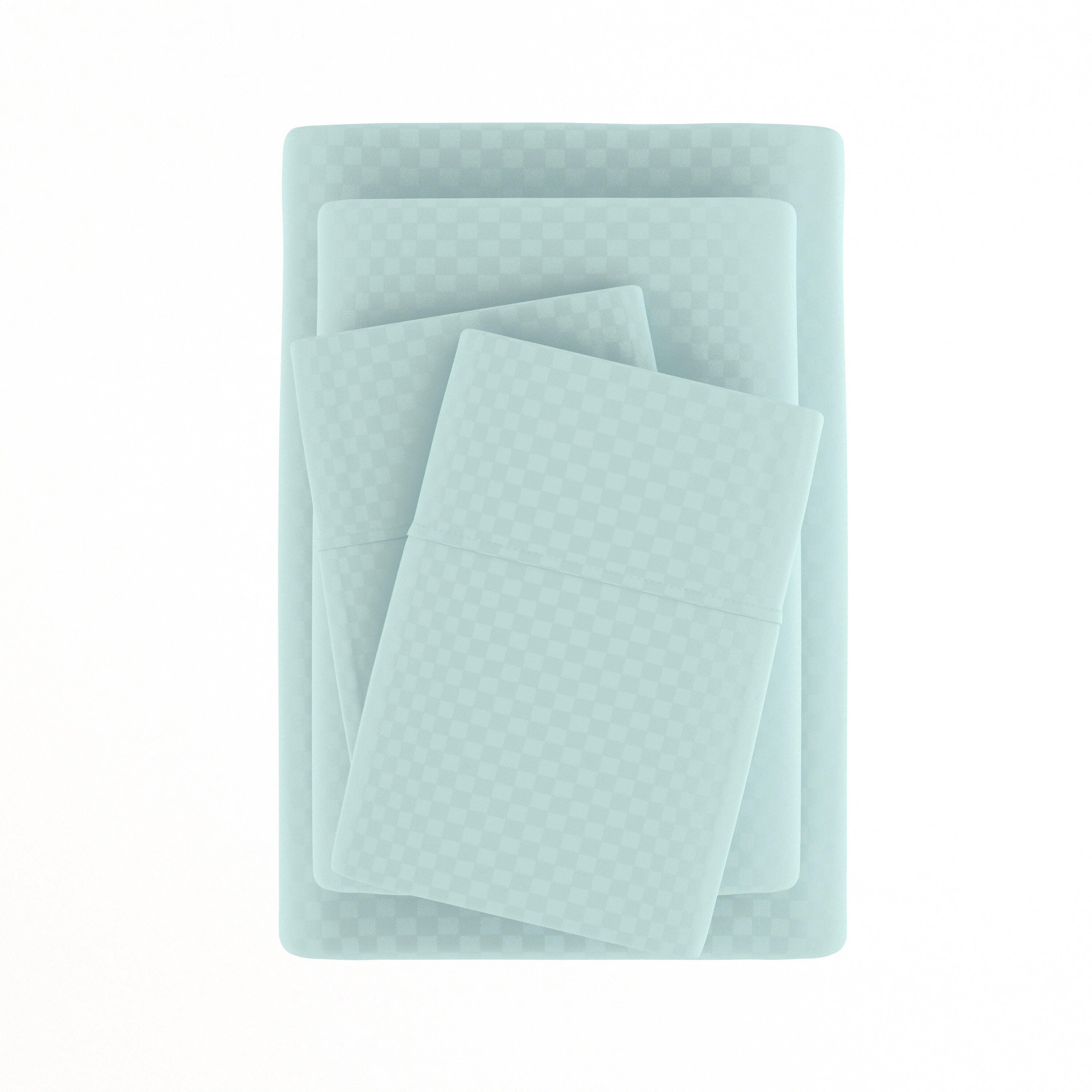 Checkered Embossed 4-Piece King Sheet Set, Aqua, large