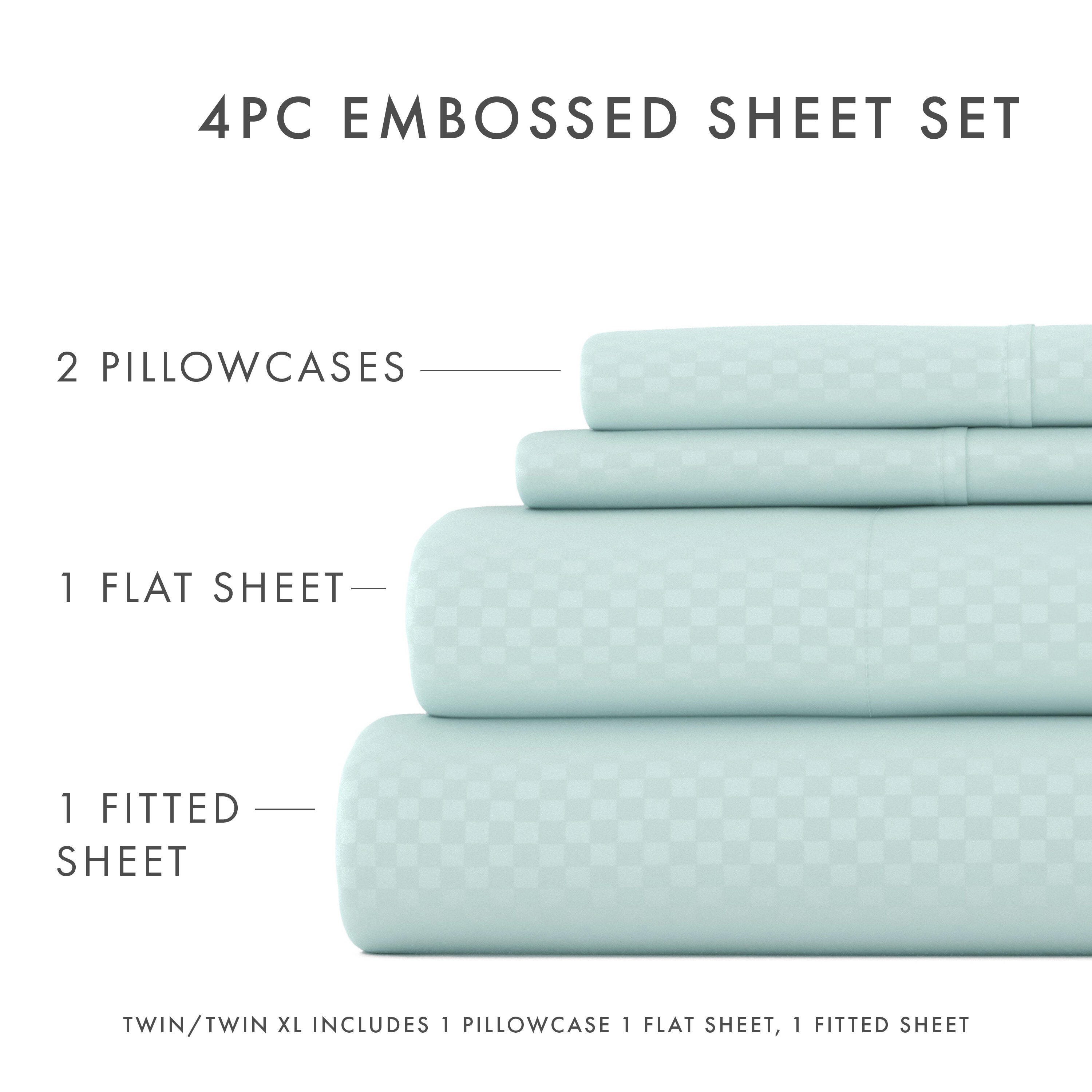 Checkered Embossed 4-Piece King Sheet Set, Aqua, large