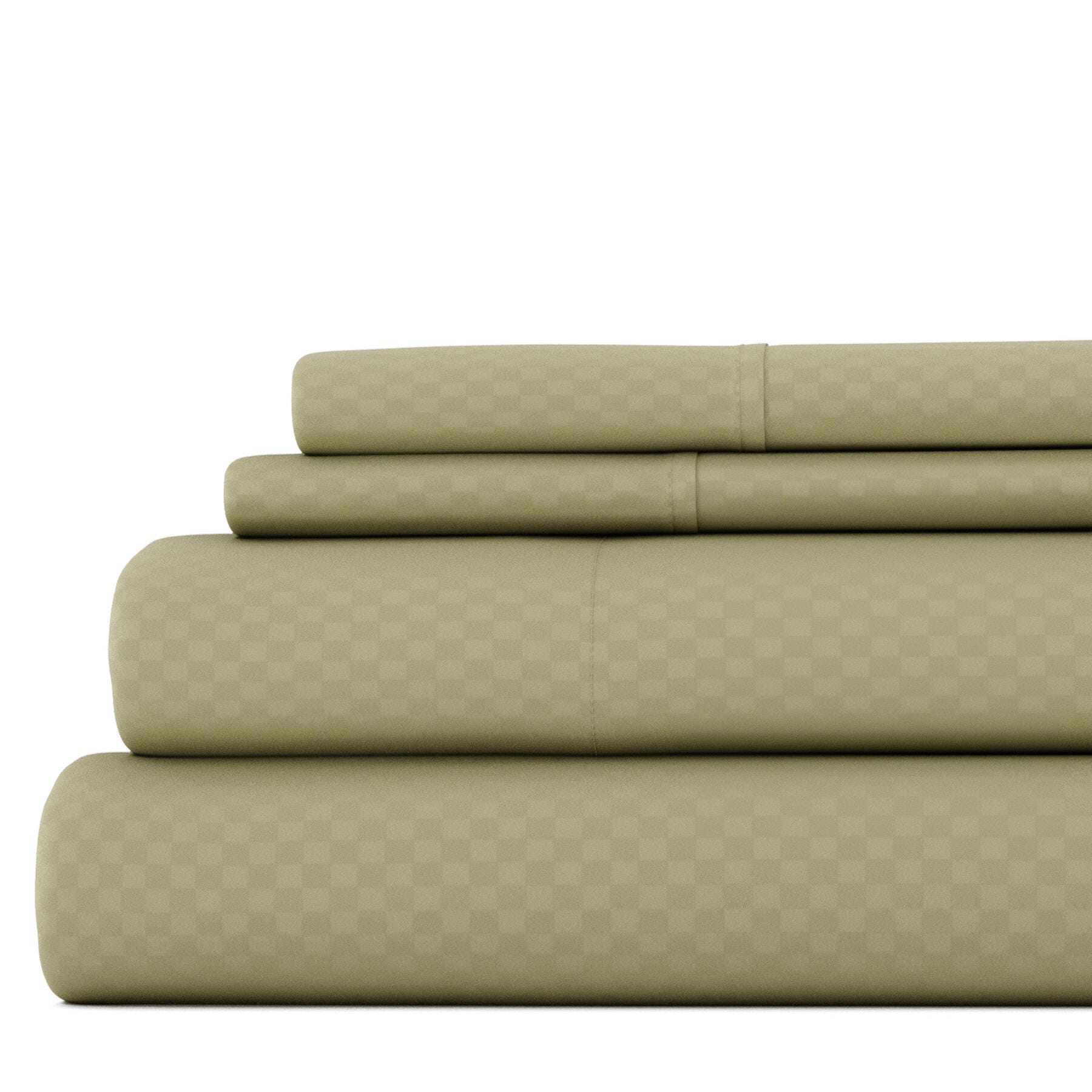 Checkered Embossed 4-Piece King Sheet Set, Sage, large