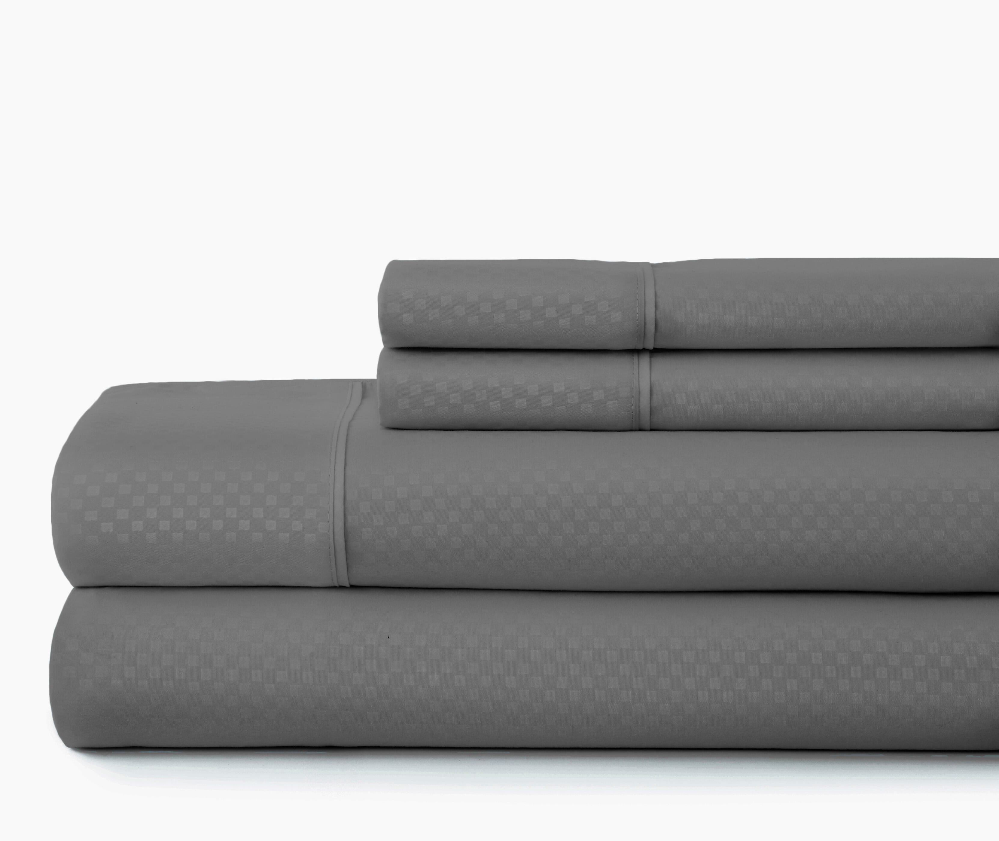 Checkered Embossed 4-Piece Queen Sheet Set, Gray, large