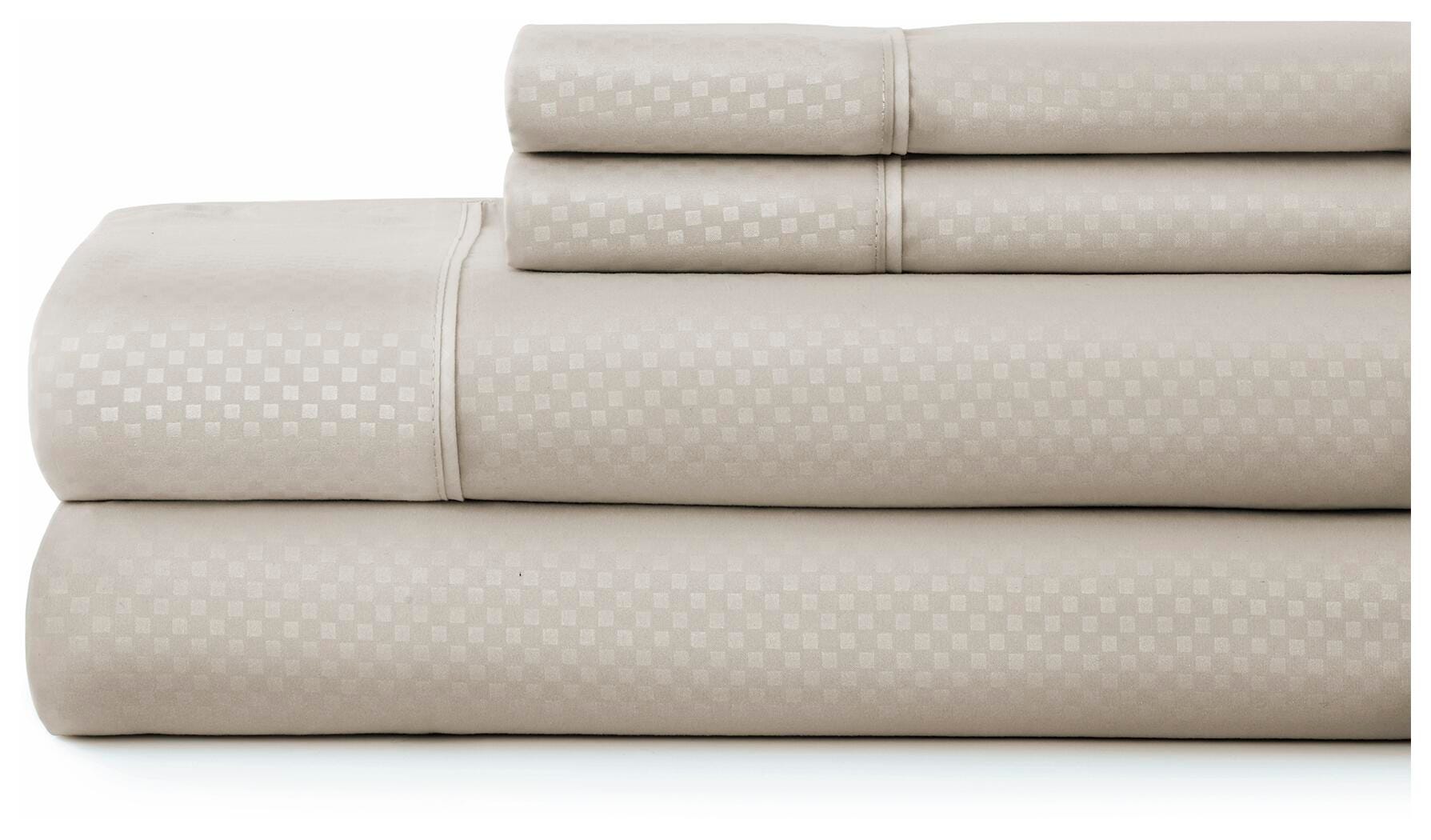 Checkered Embossed 4-Piece Queen Sheet Set, Ivory, large