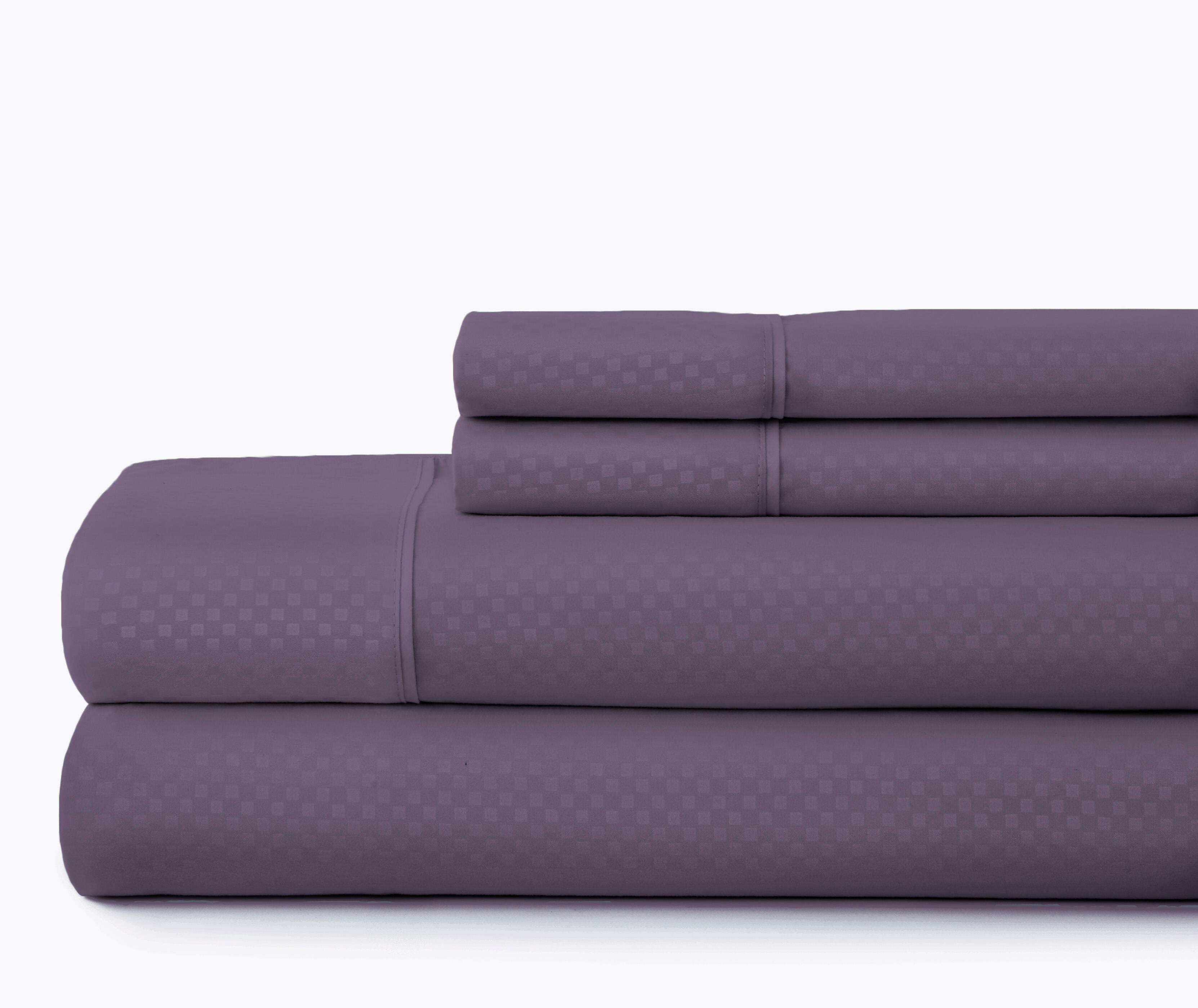 Checkered Embossed 4-Piece Queen Sheet Set, Purple, large