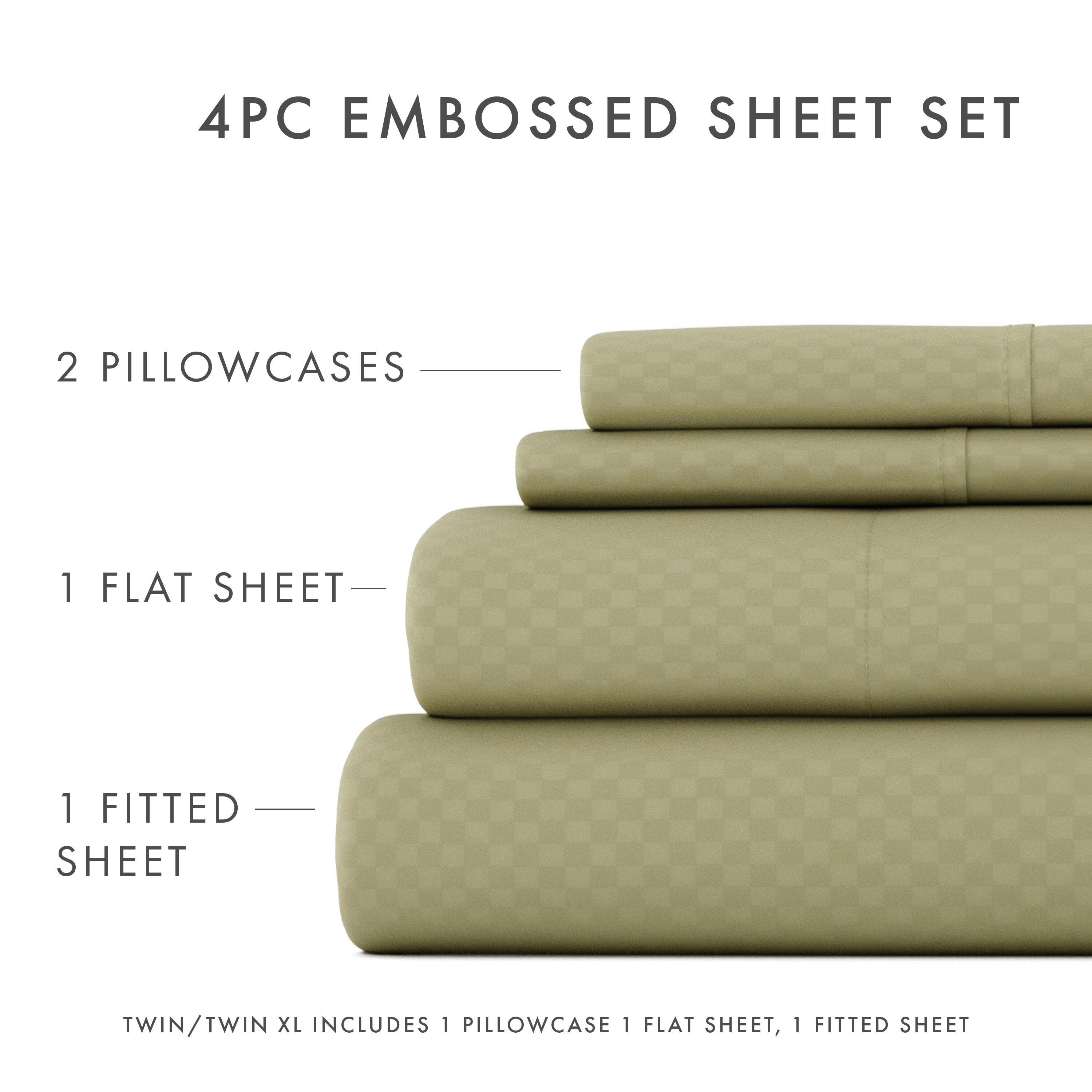 Checkered Embossed 4-Piece Queen Sheet Set, Sage, large