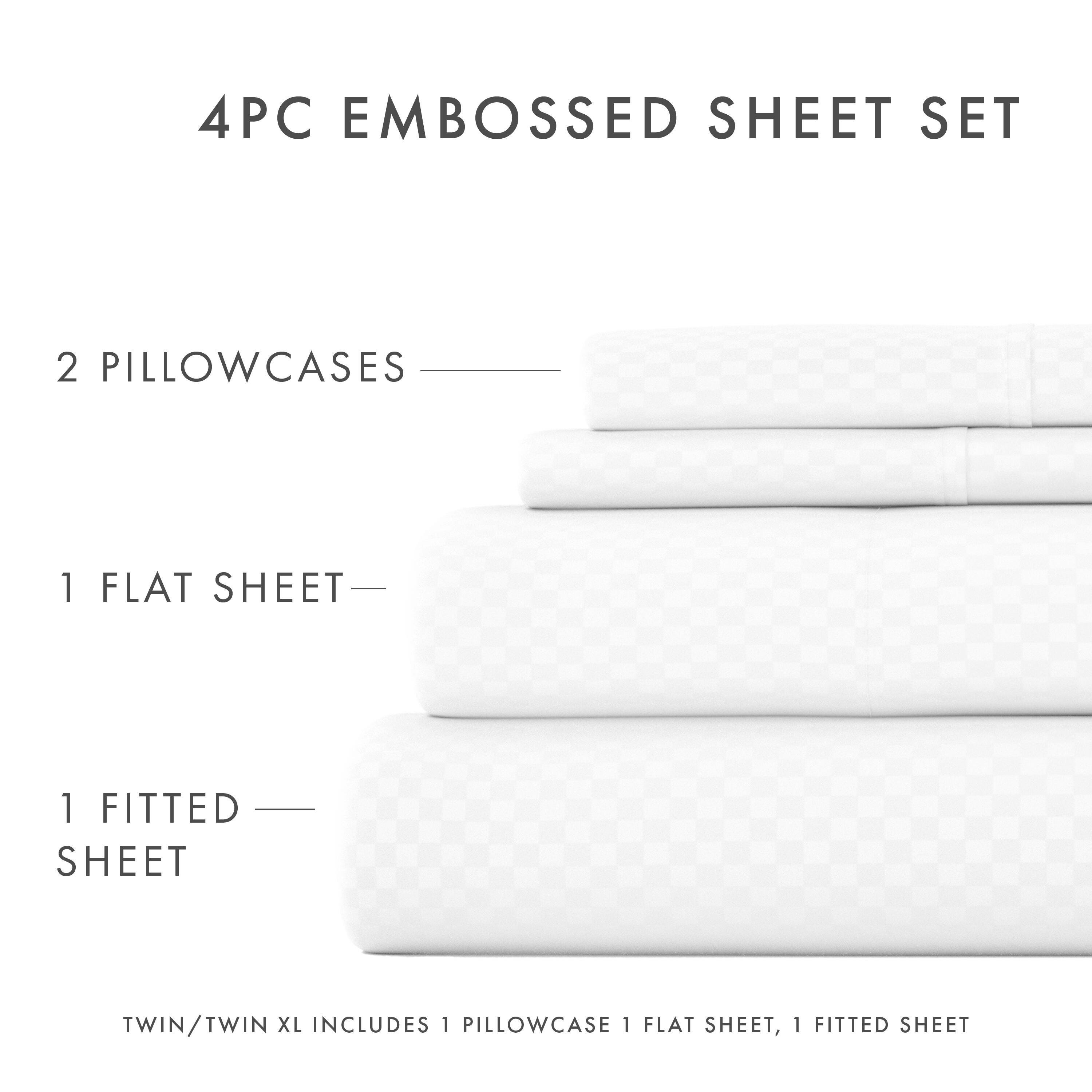 Checkered Embossed 4-Piece Queen Sheet Set, White, large