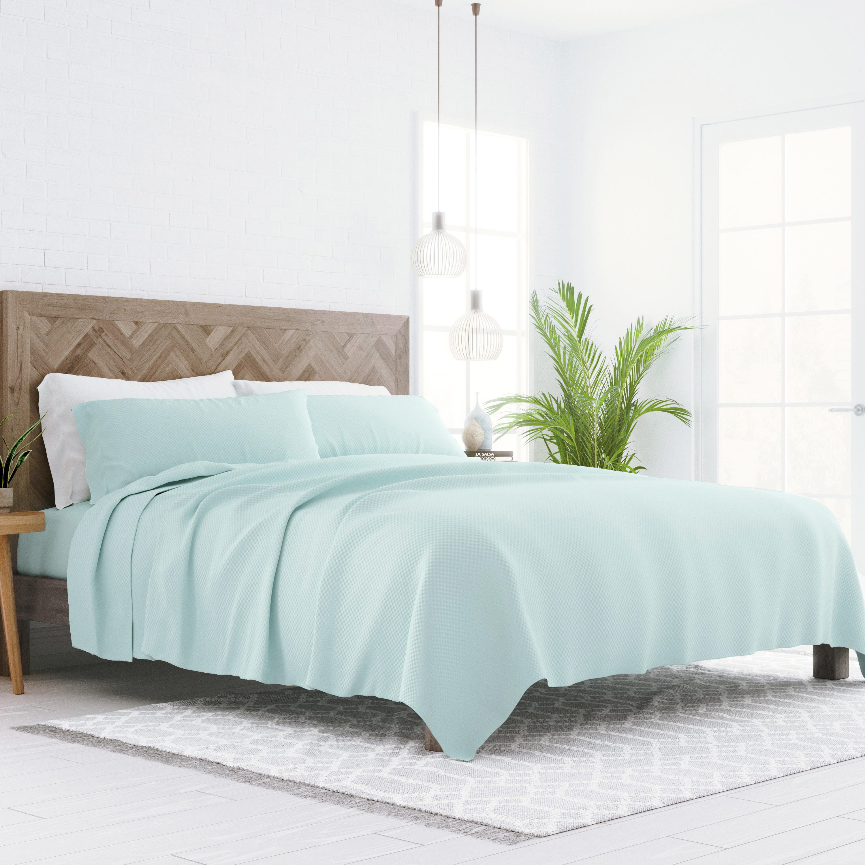 Checkered Embossed 4-Piece Twin Sheet Set, Aqua, large