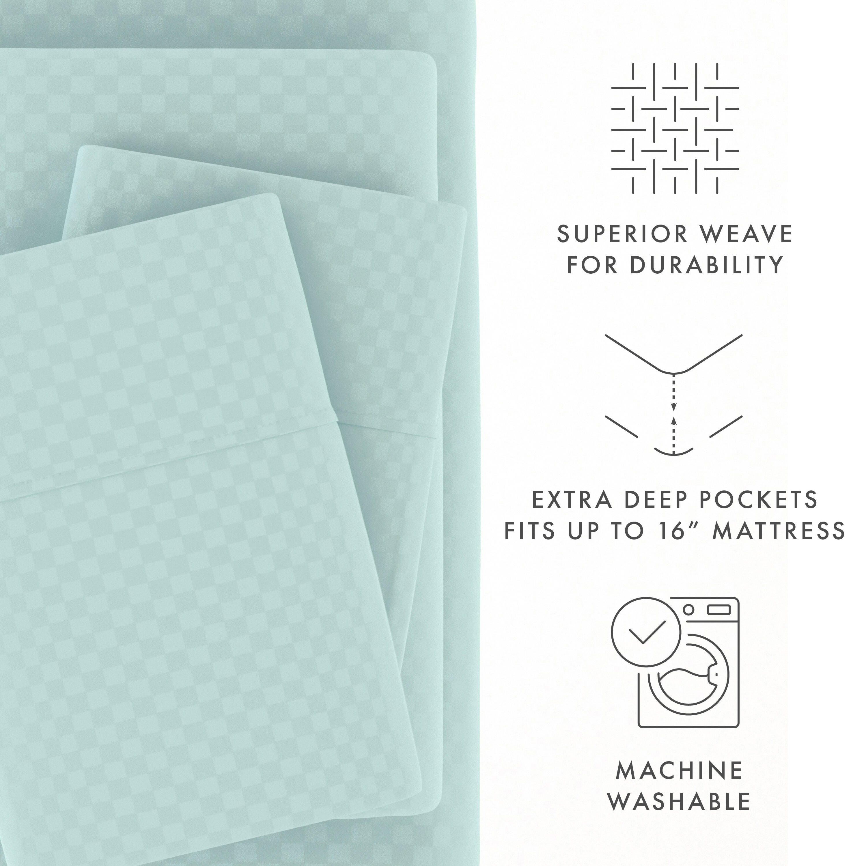 Checkered Embossed 4-Piece Twin Sheet Set, Aqua, large