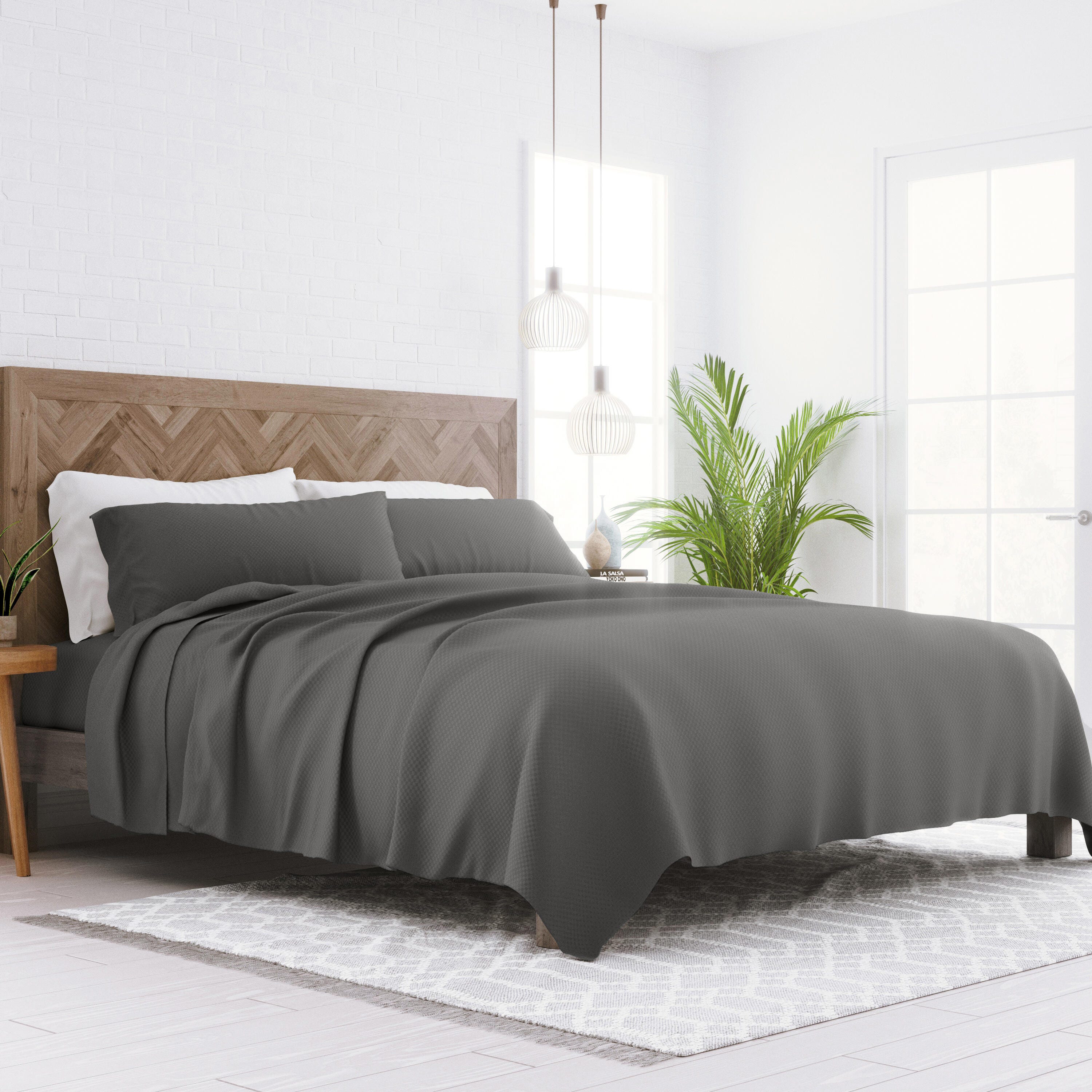 Checkered Embossed 4-Piece Twin Sheet Set, Gray, large