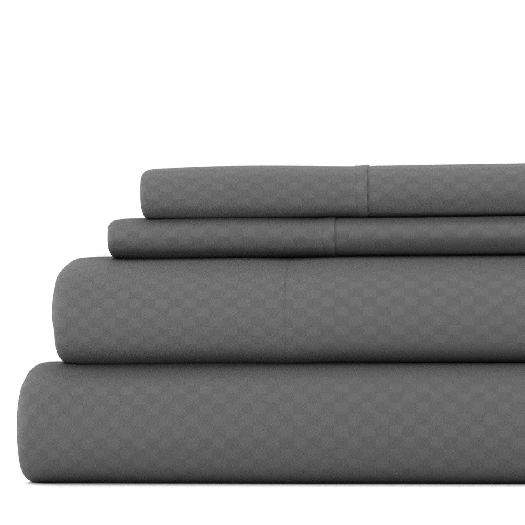 Checkered Embossed 4-Piece Twin Sheet Set, Gray, large