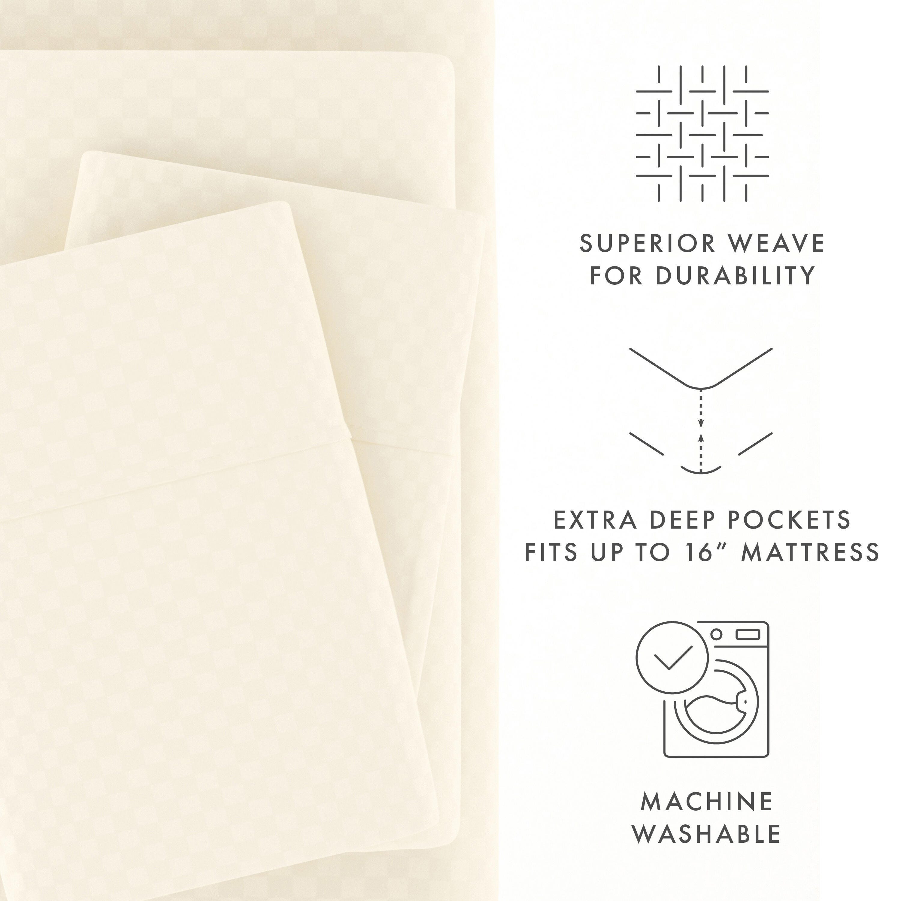 Checkered Embossed 4-Piece Twin Sheet Set, Ivory, large
