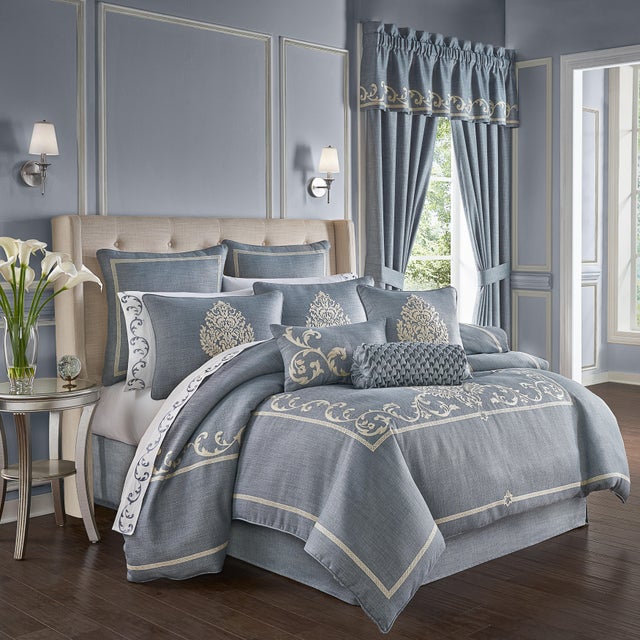 J. Queen New York Aurora California King 4 Piece Comforter Set, Blue