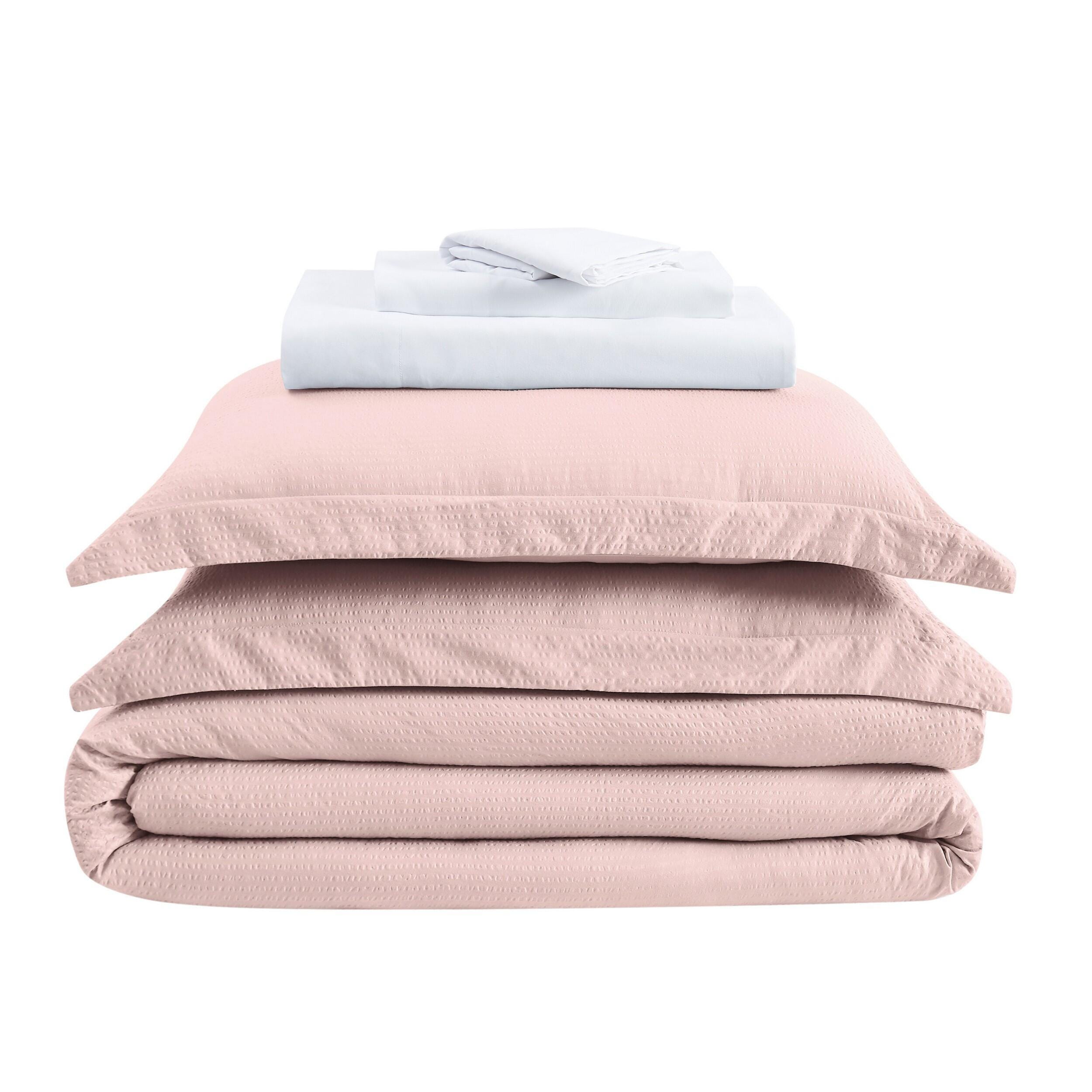 Truly Calm Antimicrobial 7 Piece King Bed in a Bag, Blush/White, rollover