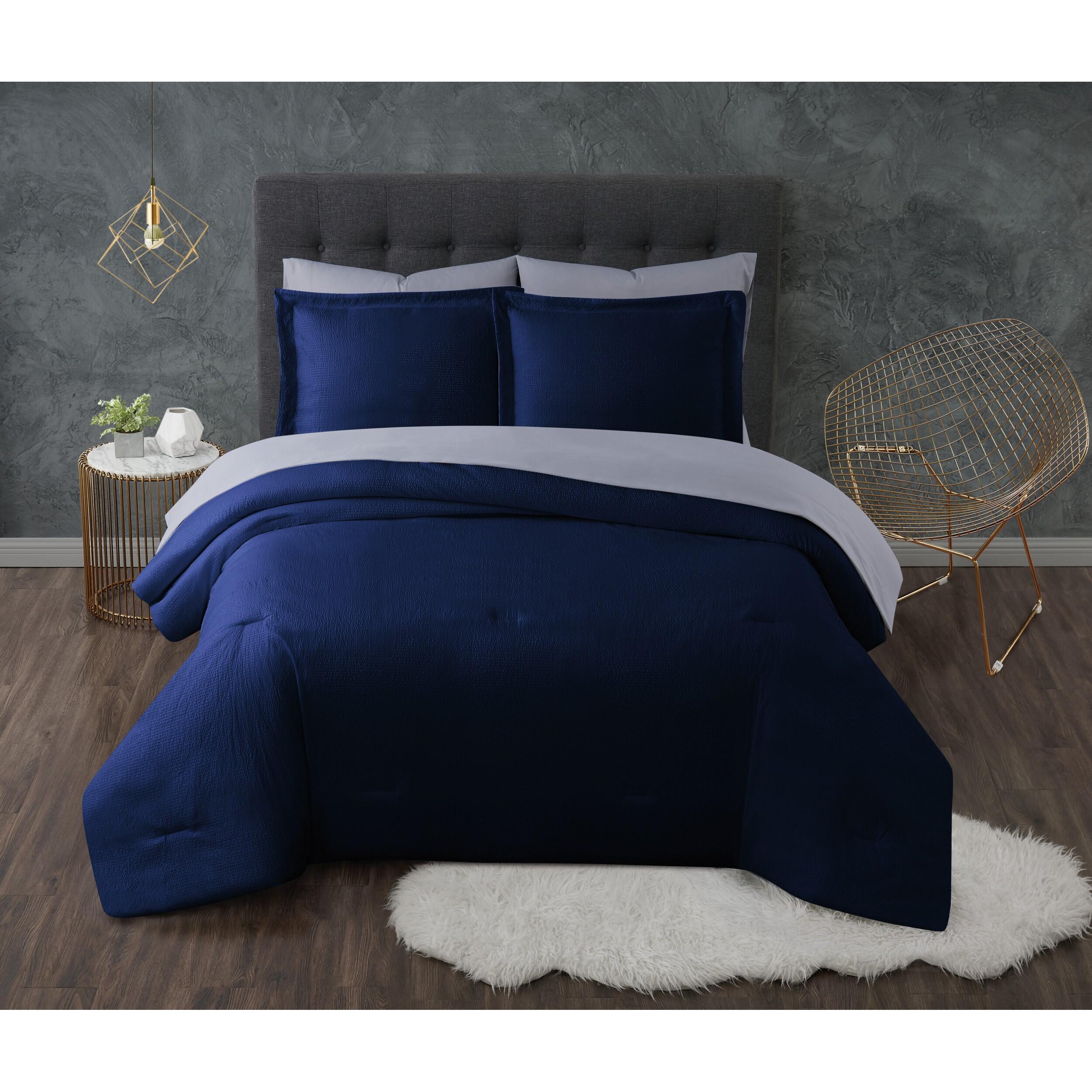 Truly Calm Antimicrobial 5 Piece Twin XL Bed in a Bag, Navy/Gray, large