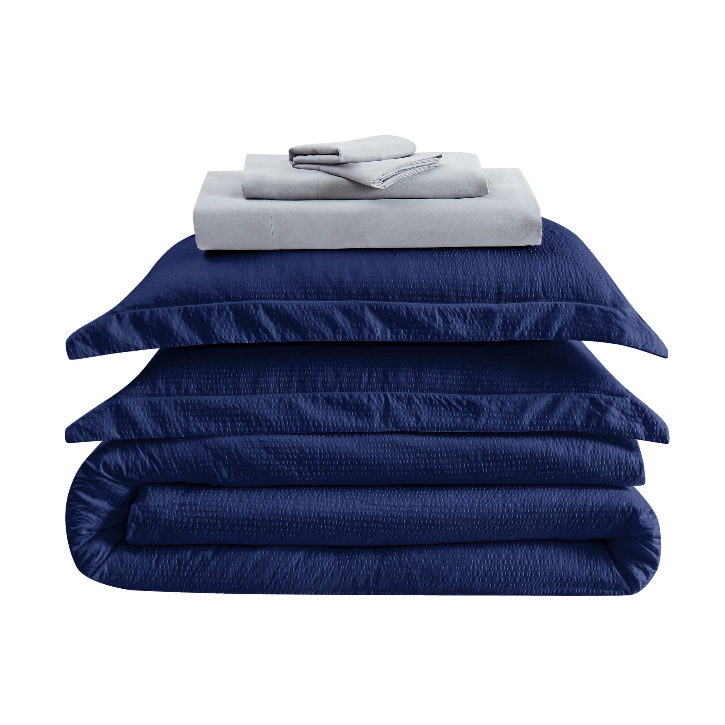 Truly Calm Antimicrobial 7 Piece Queen Bed in a Bag, Navy/Gray, rollover