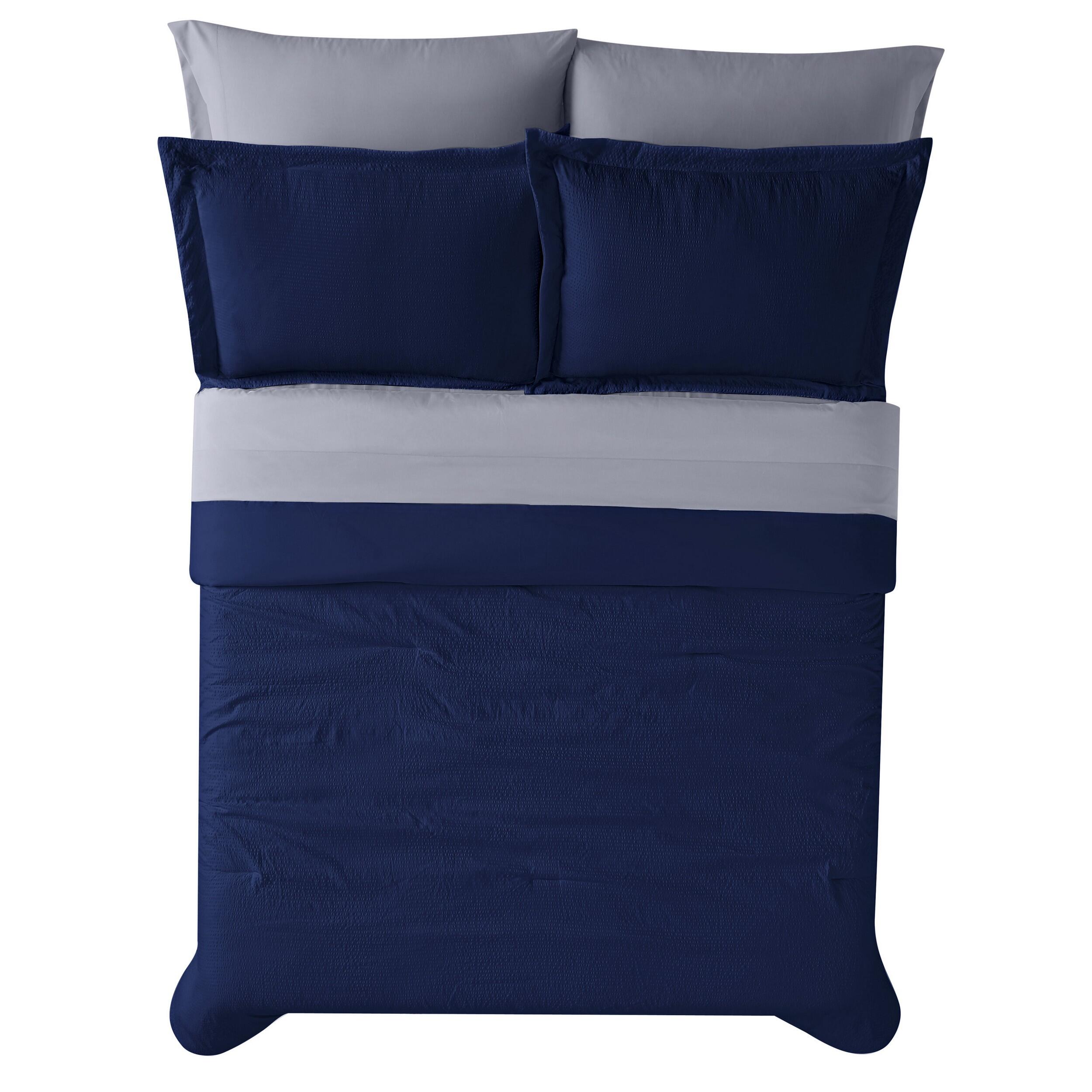 Truly Calm Antimicrobial 7 Piece Queen Bed in a Bag, Navy/Gray, large